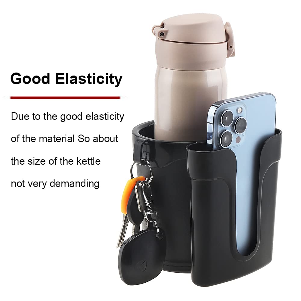 Leather Bike Cup Holder & Water Bottle Holder with Phone/Keys Pocket - Universal Handlebar Mount for Beach Cruiser, Commuter, Road Bikes (Black & Gray) - Perfect for Cycling, Commuting, and Outdoor Adventures