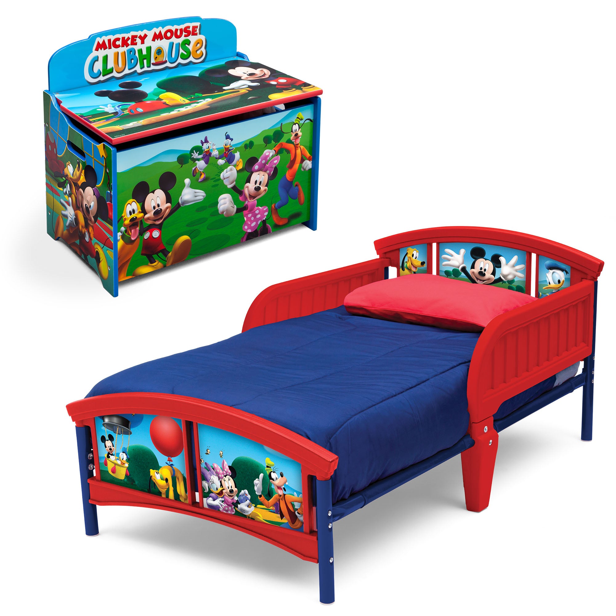 Disney Mickey Mouse 2-Piece Toddler Bedroom Set - Includes Toddler Bed & Deluxe Toy Storage Box | Cute Kids Room Decor for Boys & Girls | Perfect for Nursery, Bedroom & Playroom
