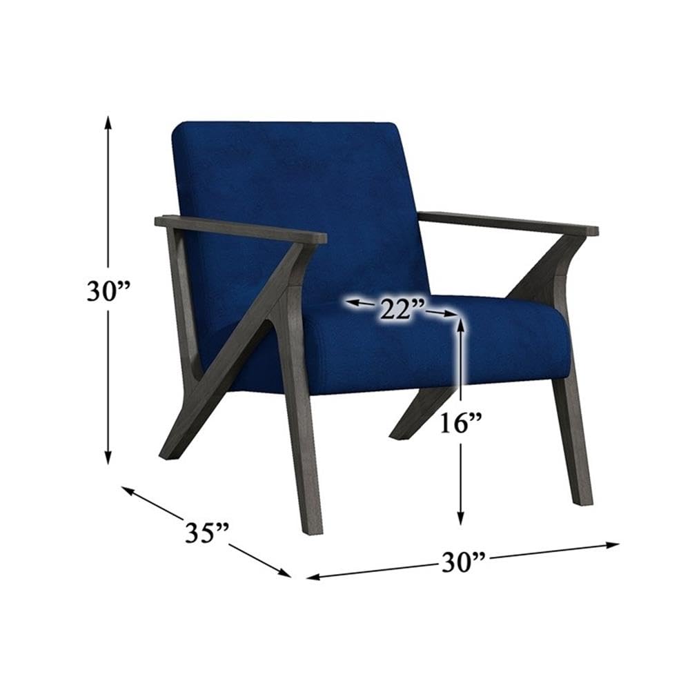 Pemberly Row 16'' Mid-Century Modern Accent Chair - Navy Blue Velvet Upholstery with Wooden Legs | Perfect for Living Room, Bedroom, or Office Decor