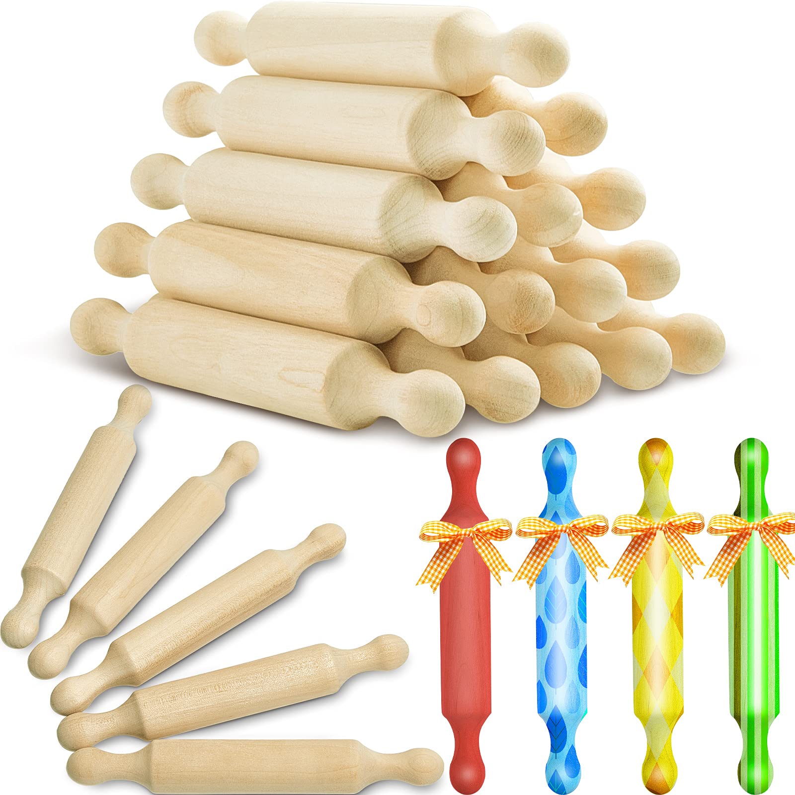 Mini Wooden Rolling Pin Set - 6 Inch Small Dough Roller for Baking, Pizza Making & Kids Play | 100-Piece Fondant Pastry Tools for Halloween & Christmas Crafts | Perfect for Home Kitchen, Baking Classes & Children's Creative Activities