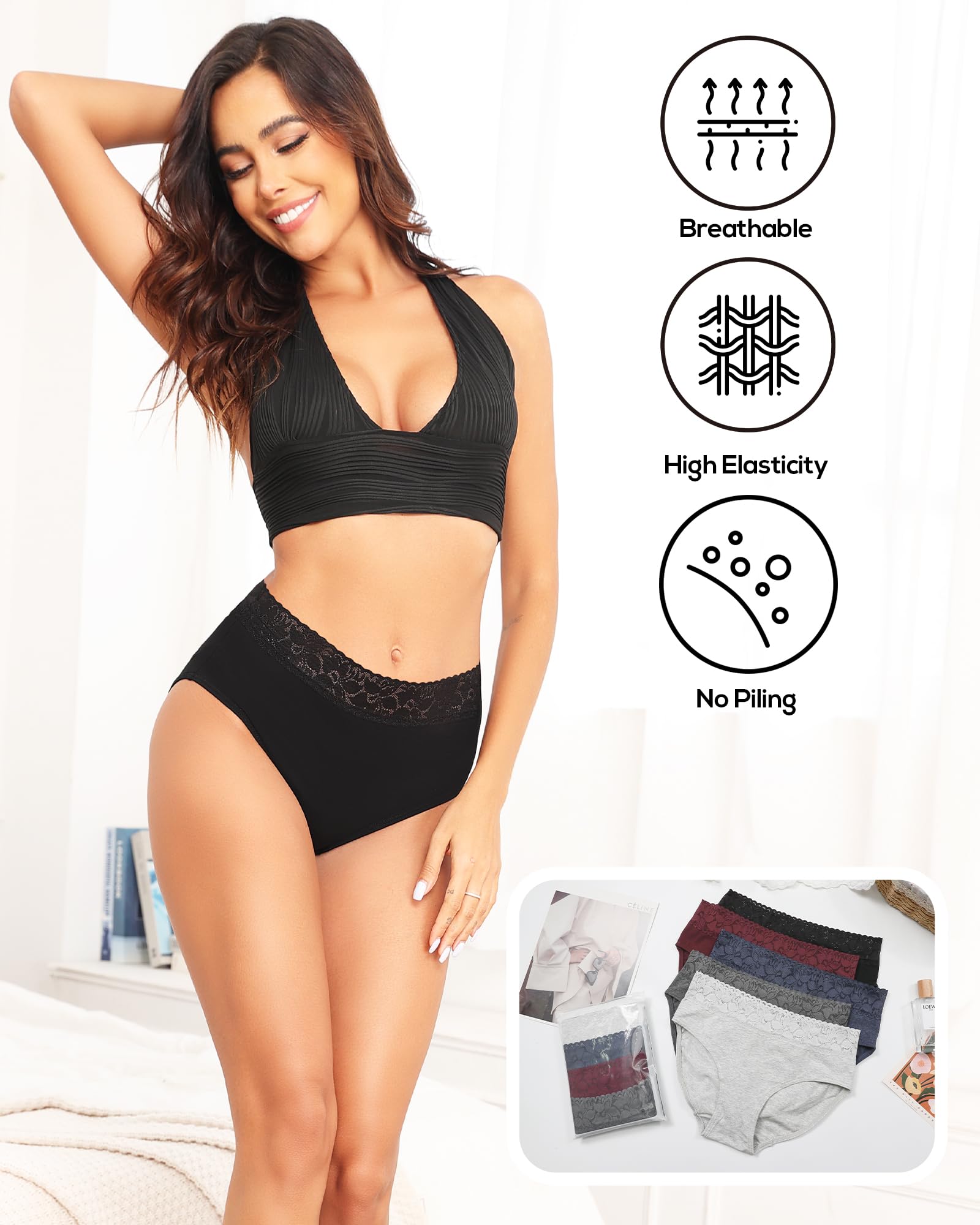 Altheanray Women's Cotton Underwear - Breathable Lace Bikini Panties with Stretch, Comfortable Hipster Briefs for Daily Wear, Sleep & Lounge