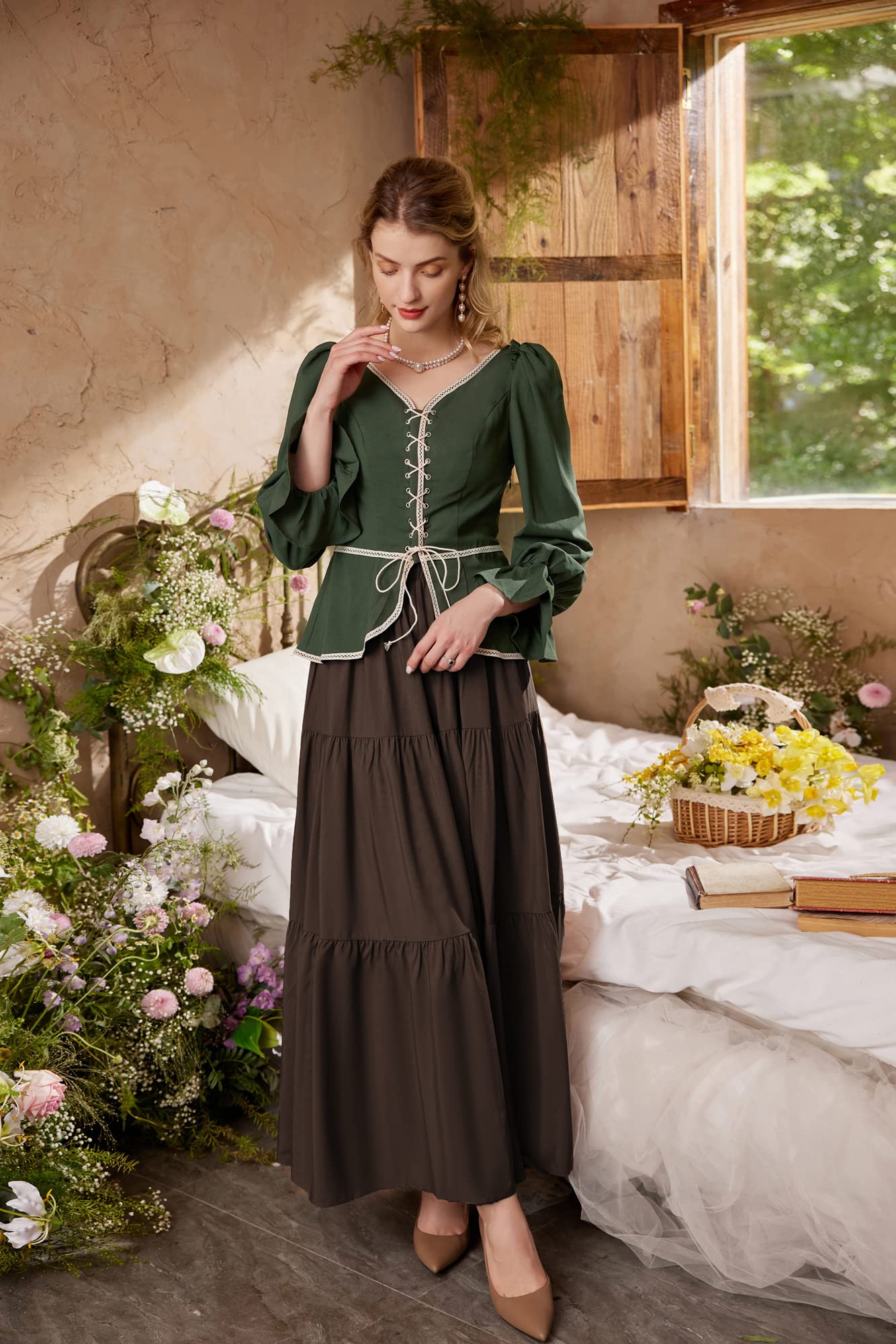 Scarlet Darkness Maxi Long Skirts for Women - Flowy Summer Renaissance Skirt with Pockets | Perfect for Boho Festivals, Beach Vacations & Vintage Style Outfits