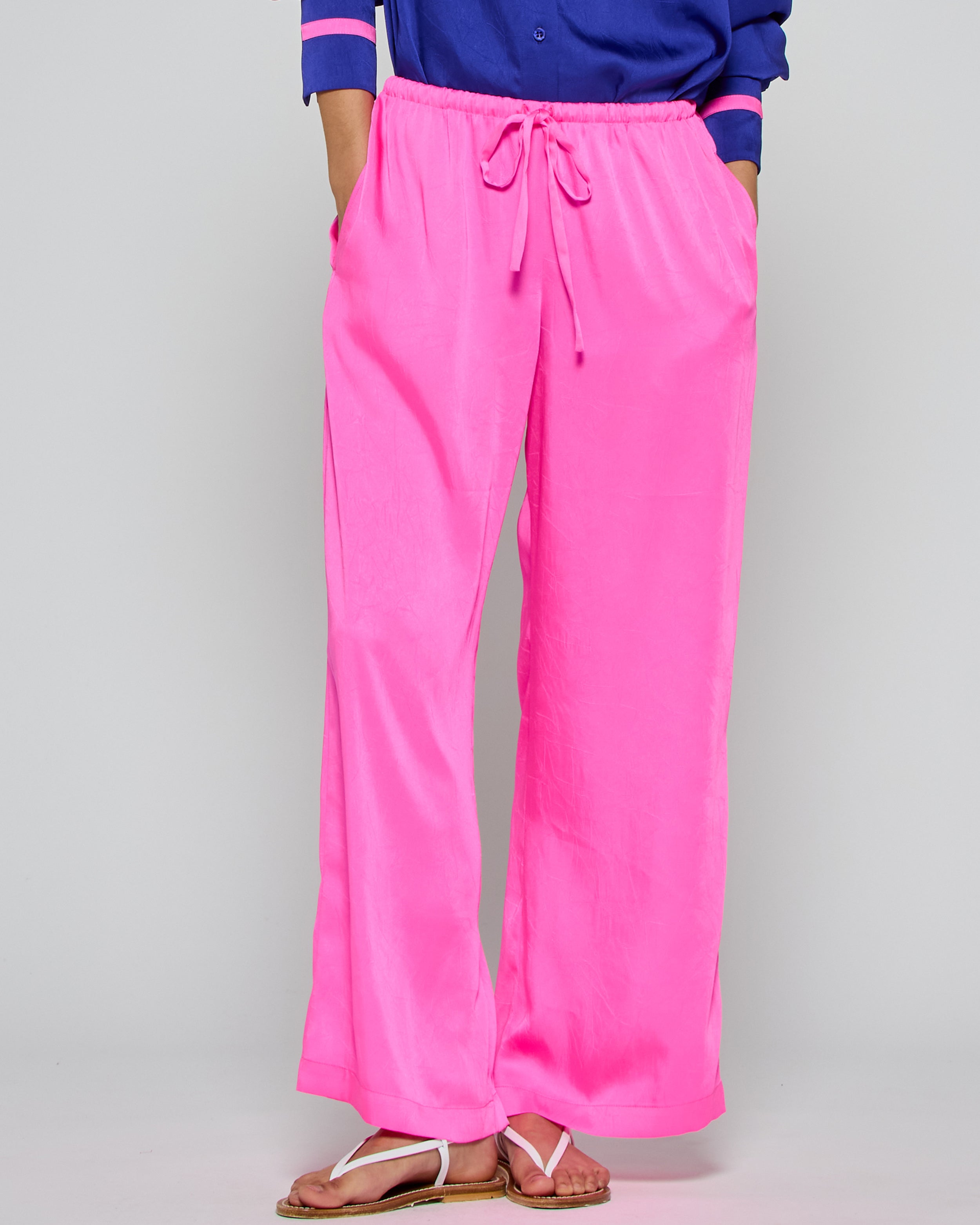 Women's High Waist Cropped Jogger Pants - Shocking Pink Activewear for Yoga, Running & Lounge Wear