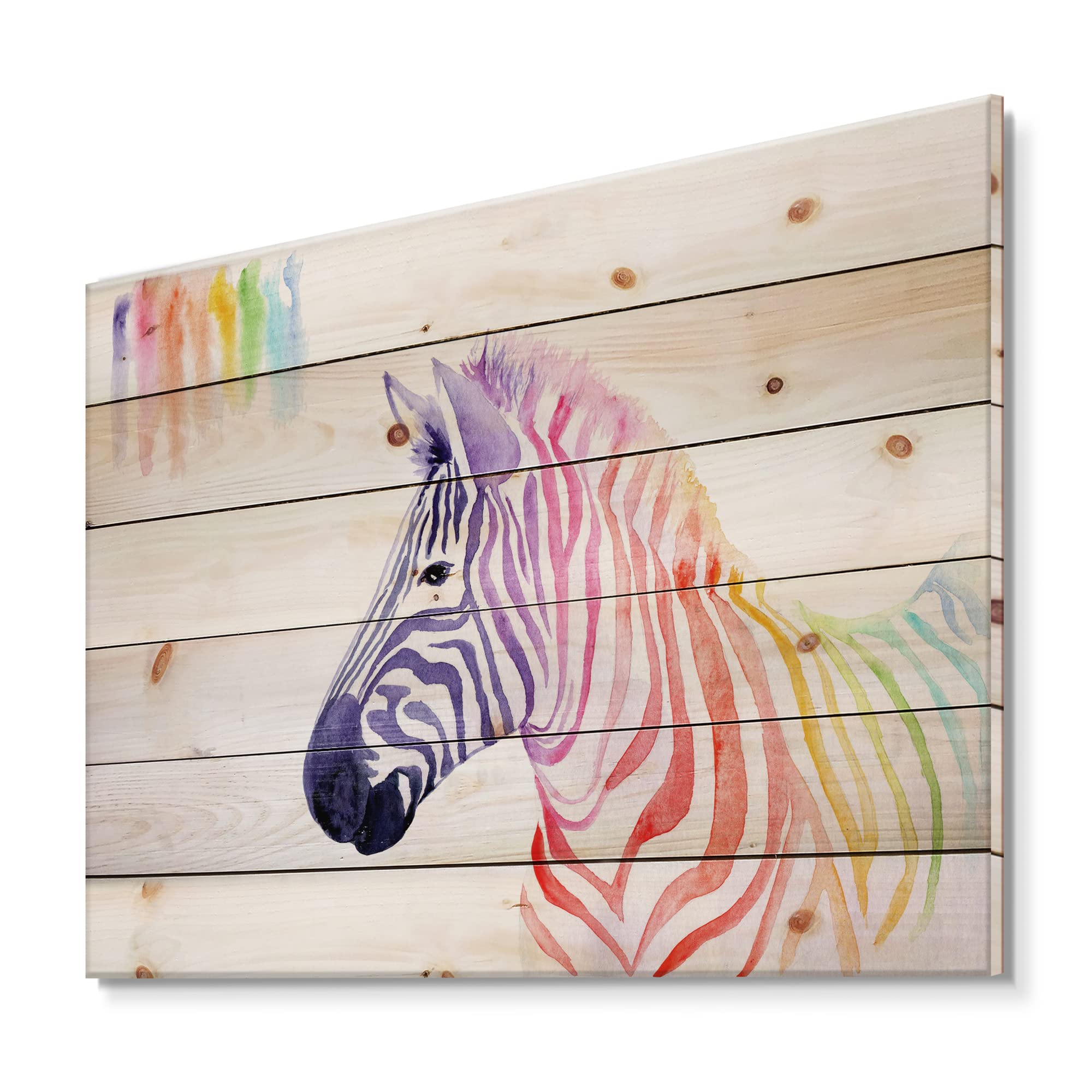 Rainbow Zebra Wood Wall Art - Farmhouse Animal Decor, Purple Pine Wood Panel, Large Printed Wall Hanging for Living Room, Bedroom & Nursery