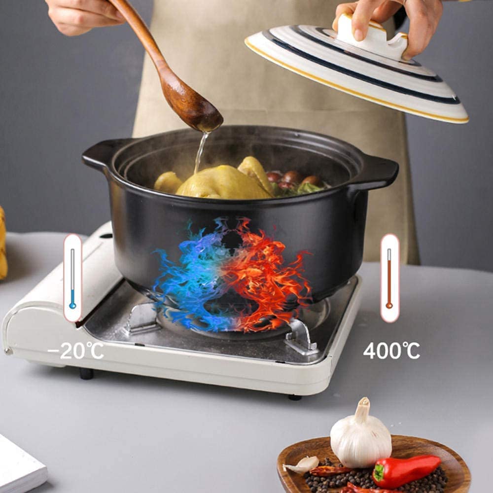 Japanese Style Ceramic Casserole Stockpot with Lid - 4.5L Heat Resistant Stone Pot for Gas Stove Cooking | Perfect for Stews, Soups & Slow Cooking at Home