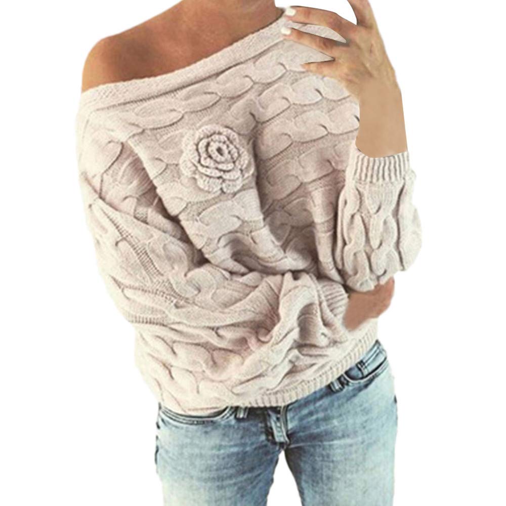Women's Winter Pullover Sweater - Off Shoulder Striped Floral Knit Cardigan for Casual Wear | Cozy & Stylish Cold Weather Outfit for Work, Dates & Holiday Gatherings