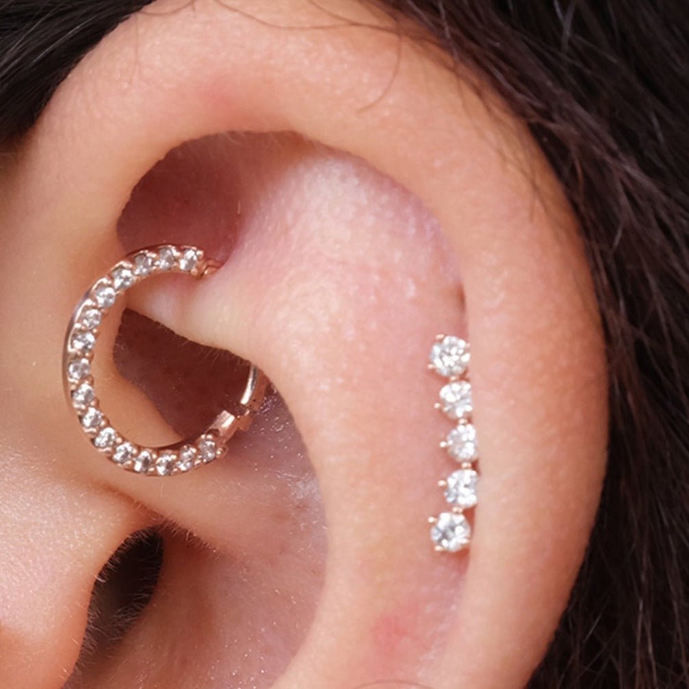 14K Rose Gold Diamond Constellation Ear Climber Flat Back Stud Earrings - Perfect for Parties, Weddings & Everyday Elegance