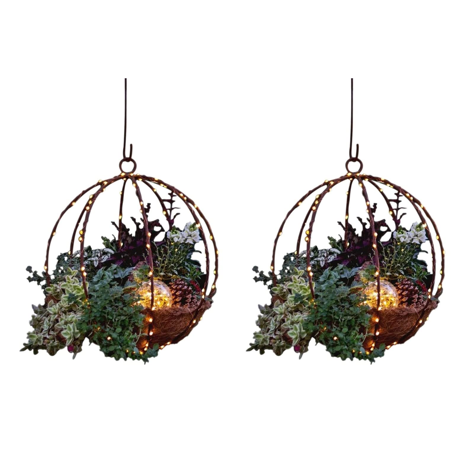 Pre-Lit Hanging Christmas Baskets with LED Lights - Waterproof Outdoor Porch Decorations with Artificial Flowers for Front Door, Patio & Garden - Festive Holiday Decor for Christmas, Winter & New Year Celebrations