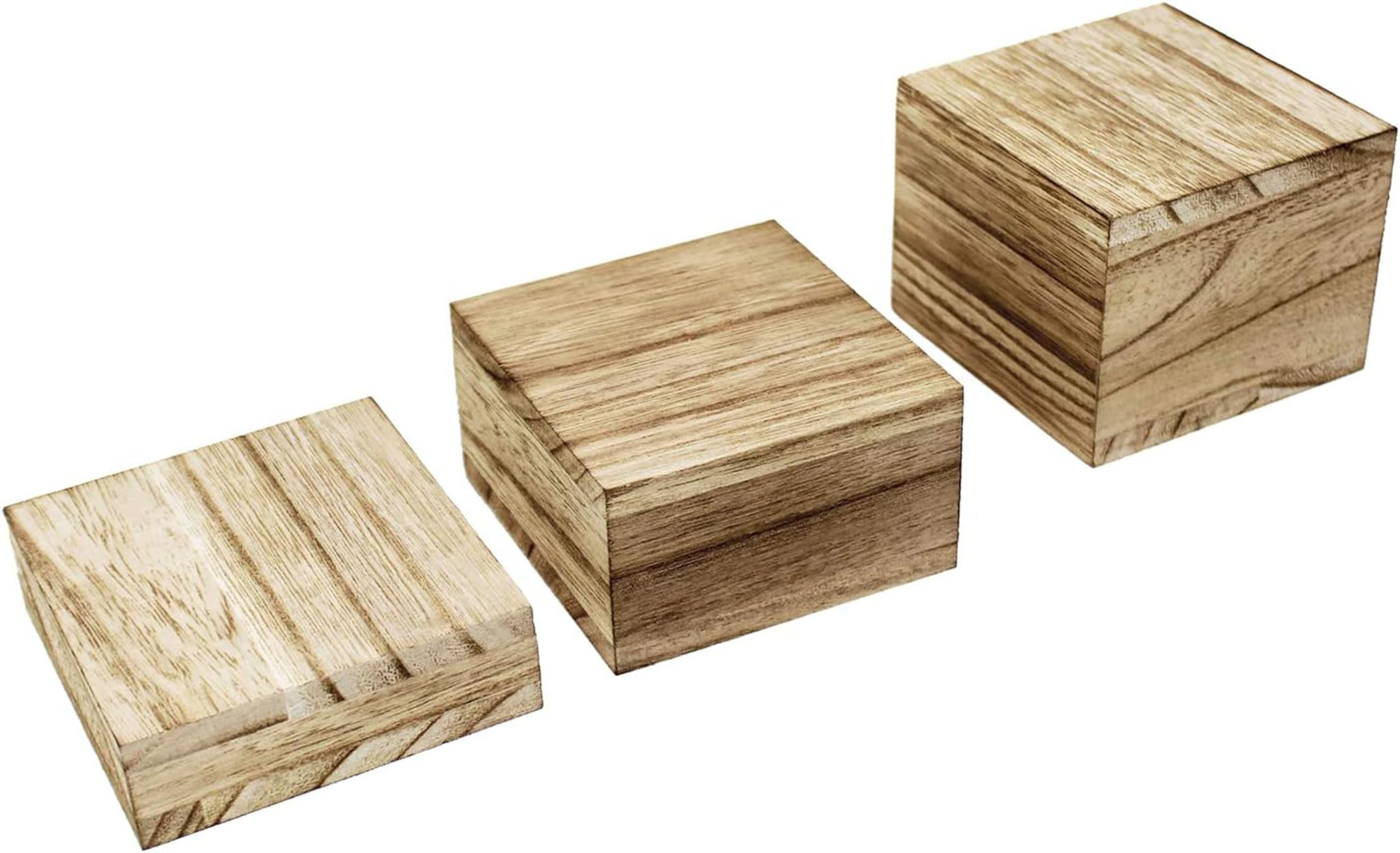 Hamdan Customizable Wooden Display Risers Set - 3 Tiered Height Stands for Jewelry, Watches, Cosmetics & Accessories (Natural Wood) - Perfect for Boutique Displays, Trade Shows & Home Decor Organization