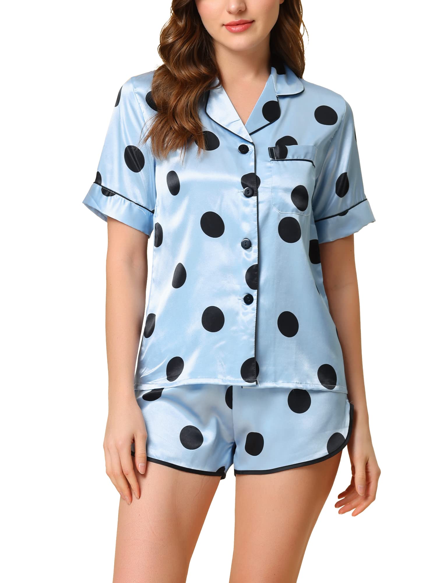 Cheibear Women's Satin Pajama Set - Soft Sleepwear Nightwear with Shorts & Top - Comfortable Lounge Pajamas for Relaxing at Home, Sleepovers & Vacation