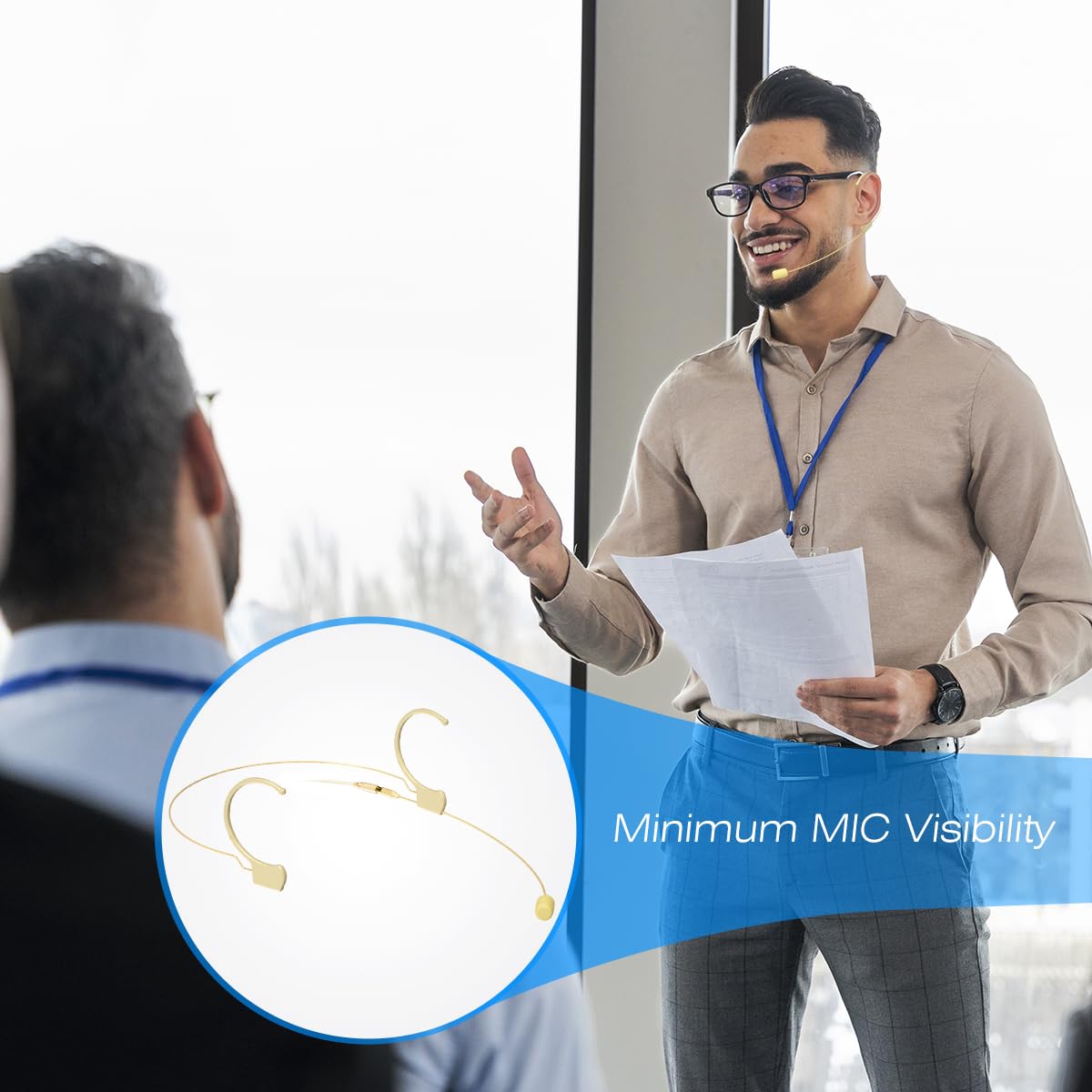 Professional Over-Ear Headset Microphone with Condenser Mic - Compatible with Shure Wireless System Bodypack Transmitter - Ideal for Performances, Theater, Lectures, Public Speaking & Live Events - Beige D4 Model by KIMAFUN