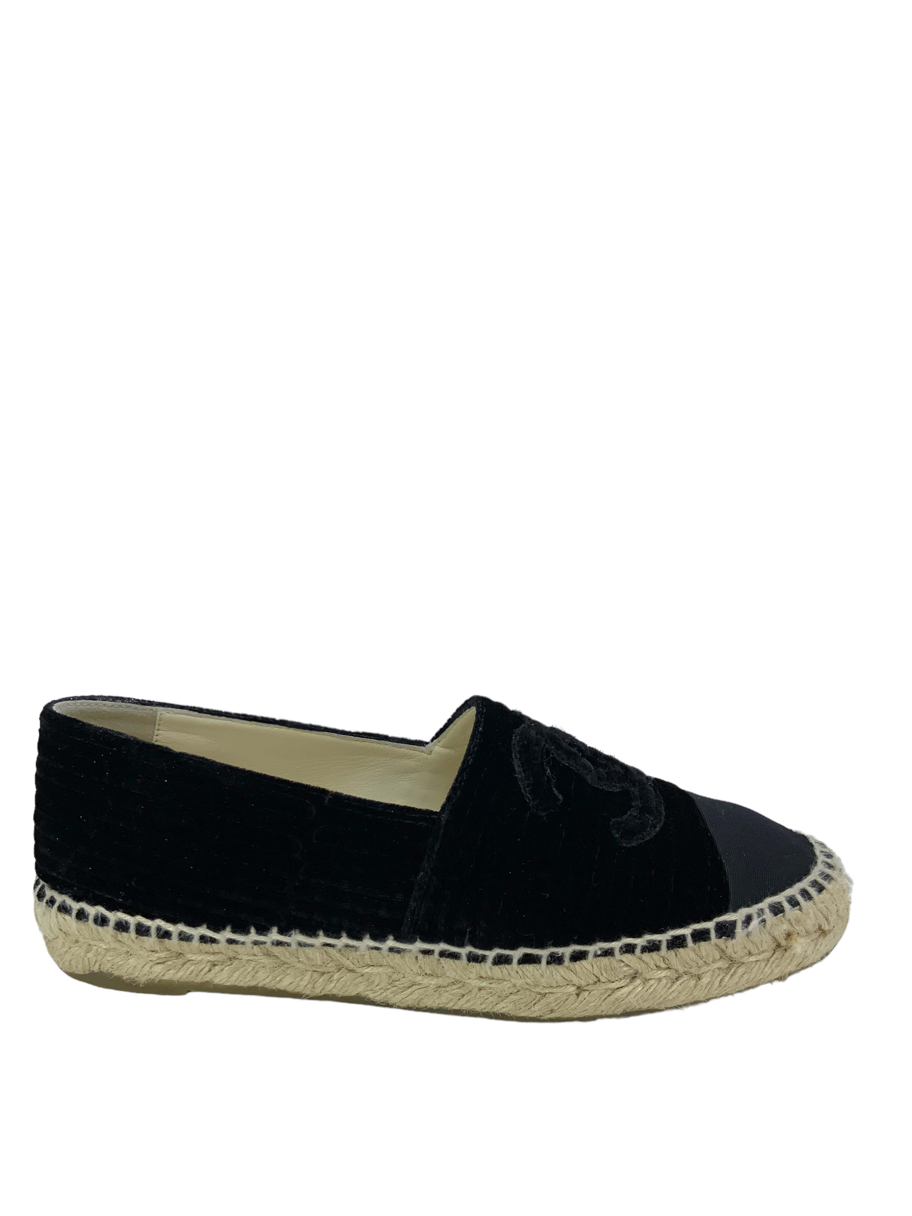CHANEL Quilted Velvet CC Logo Espadrilles Flats - Women's Size 6 (US) | Luxury Designer Shoes for Casual Wear, Date Night & Special Occasions