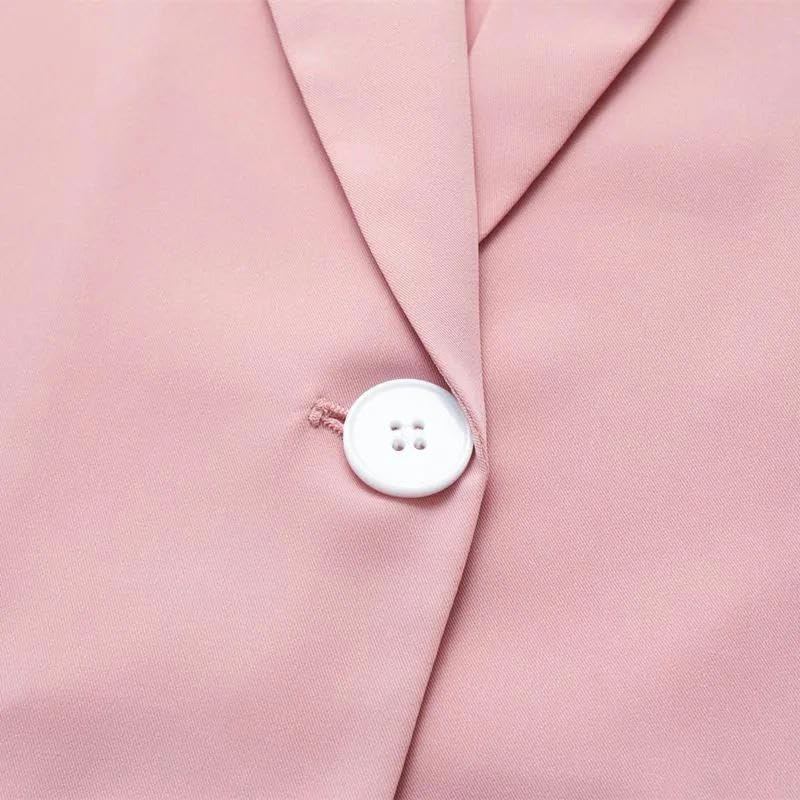 Women's Summer Cropped Blazers - Thin Short Sleeve Korean Style Casual Single Button Notched Suit Jacket for Office, Dating & Outdoor Events