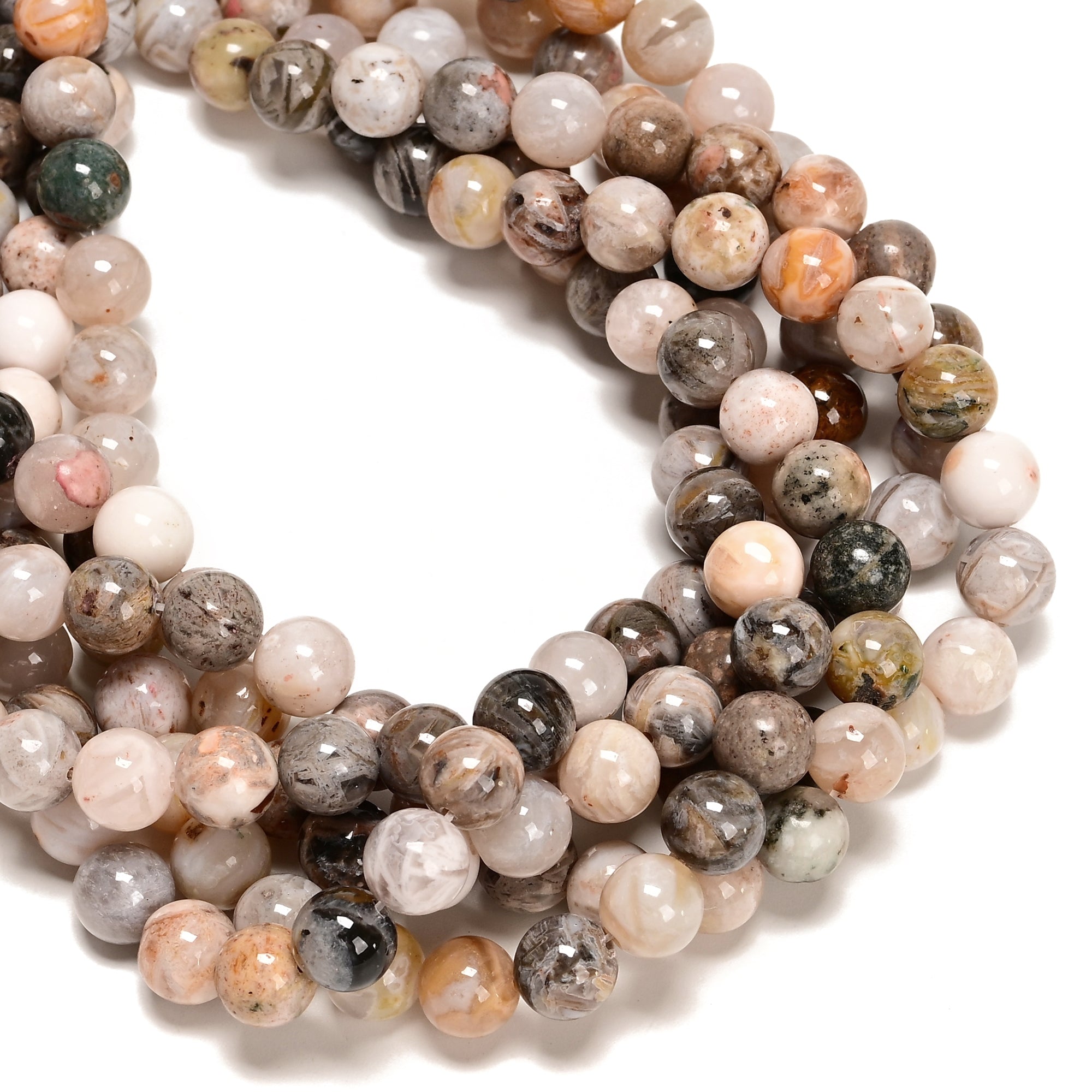 2.0mm Large Hole Bamboo Leaf Agate Smooth Round Beads - 6mm, 8mm, 10mm, 15.5 Inch Strands for Jewelry Making, DIY Bracelets & Necklaces - Natural Stone Beads for Crafting, Healing Crystal Jewelry Design