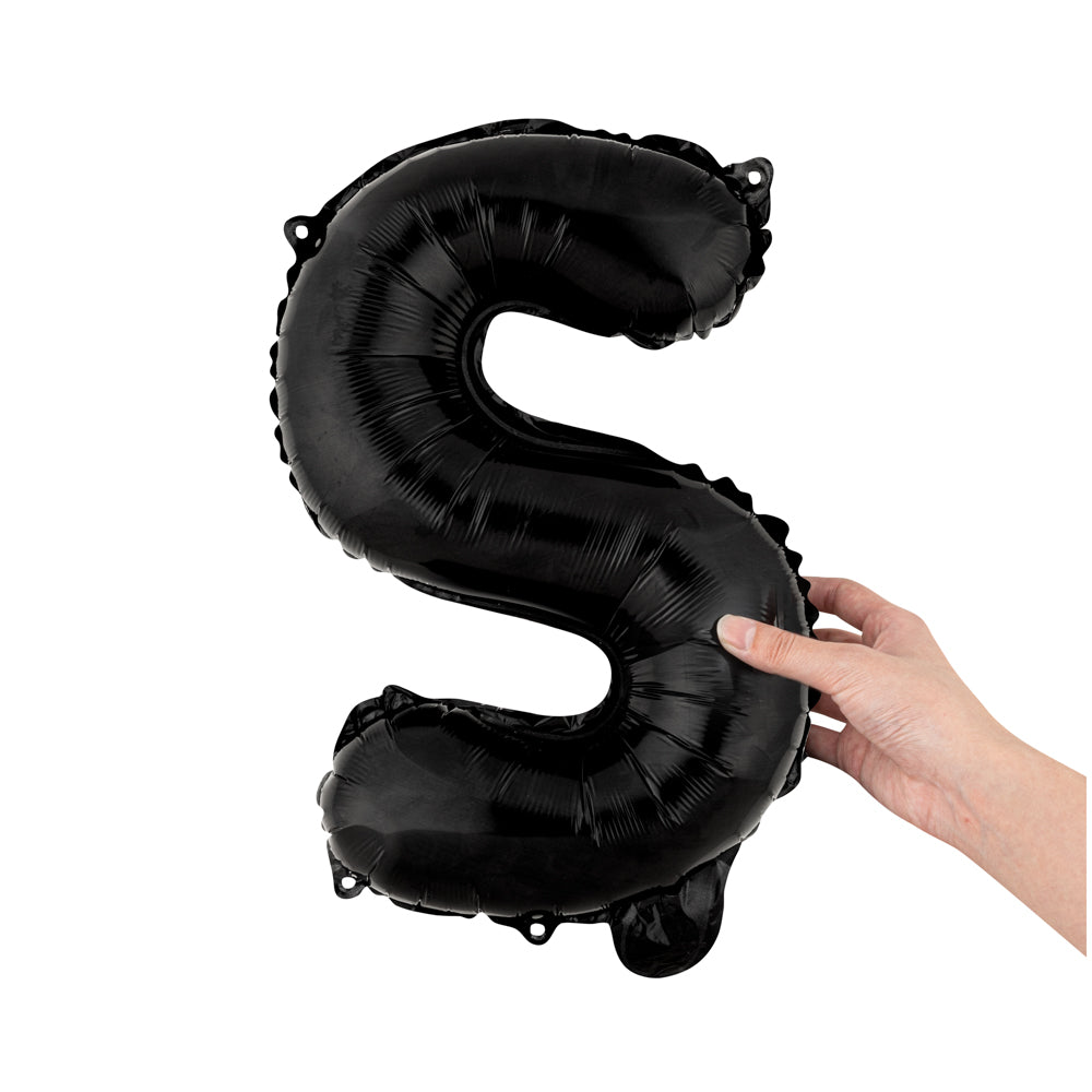 Black Mylar Letter S Balloon - 16 Inch Large Foil Balloon for Birthday Parties, Baby Showers & Decorations (1 Count Box)
