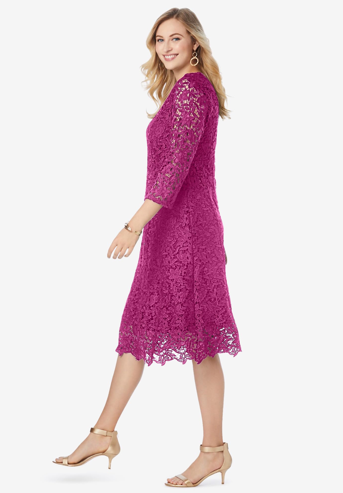 Plus Size Lace Fit & Flare Dress for Women - Wedding & Party Wear