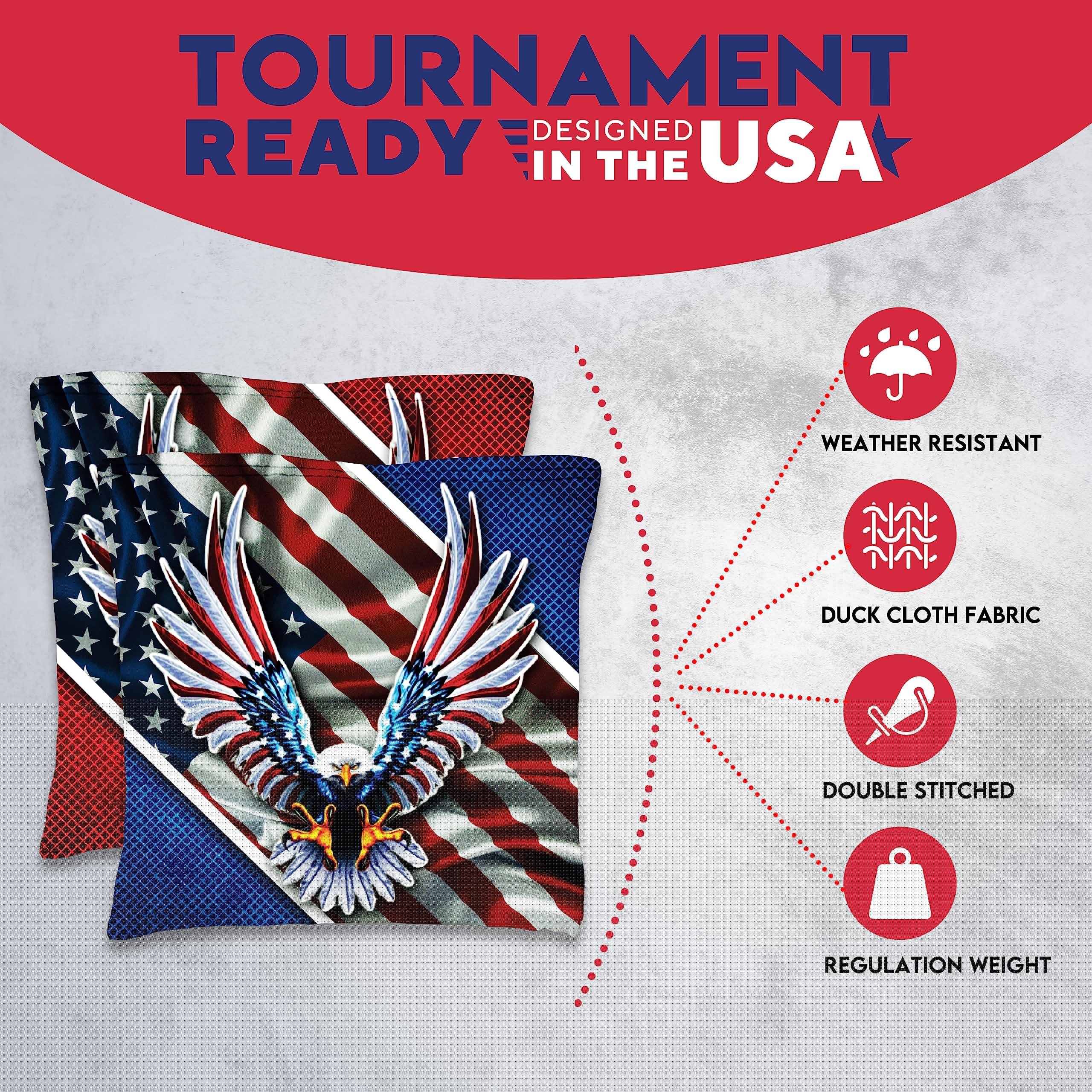 BackYardGamesUSA Professional Tournament Cornhole Bags Set - 8 Regulation Slick & Stick Bean Bags for Cornhole Games | Perfect for Backyard Parties, Tailgating & Outdoor Events
