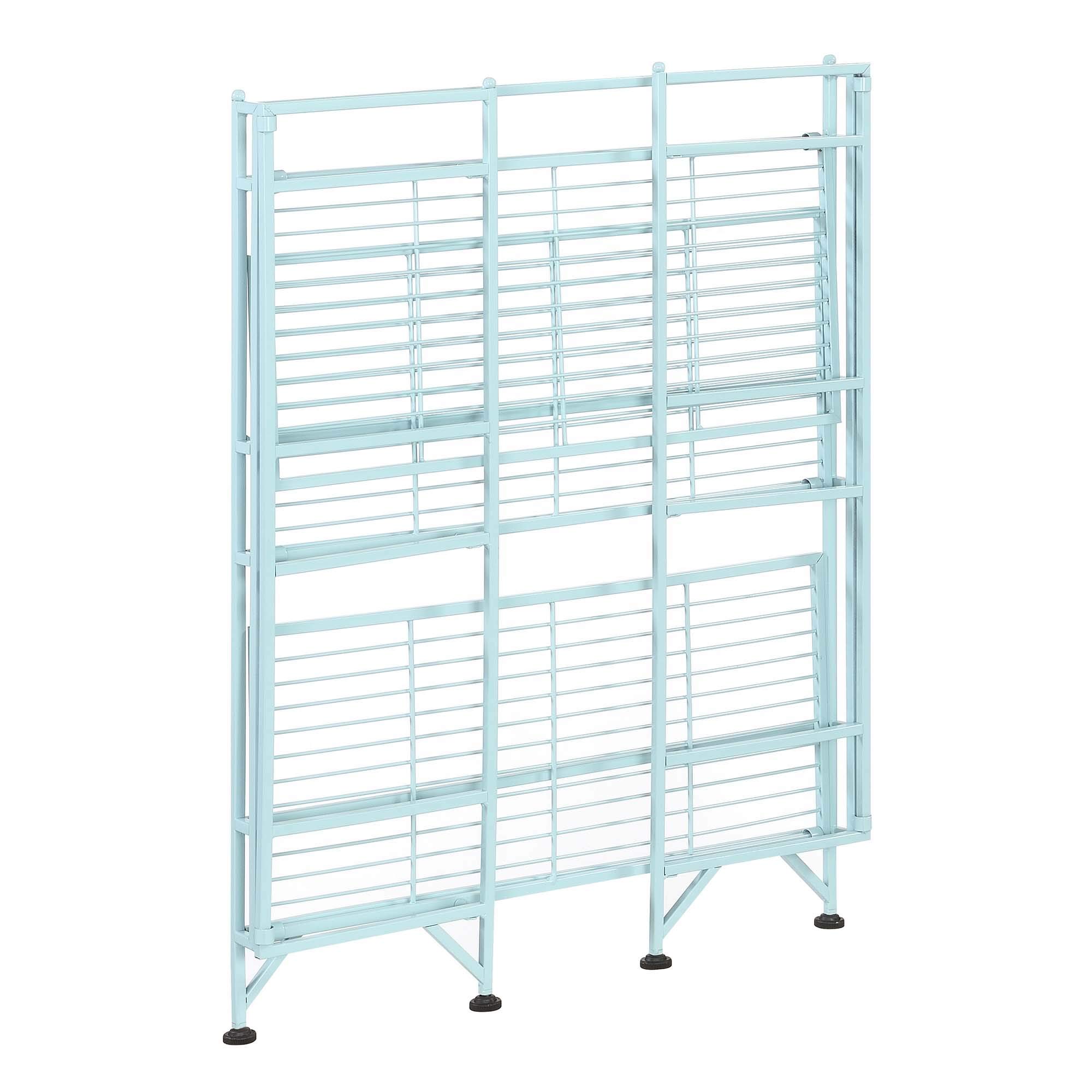3-Tier Wide Folding Metal Storage Shelves - Space Saving Closet Organizer for Bedroom, Bathroom, Kitchen & Garage | Heavy Duty Xtra Storage Shelves by Convenience Concepts | Perfect for Home Organization, Laundry Room & Office Storage Solutions