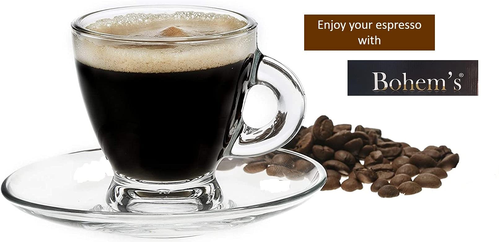 Premium Clear Glass Espresso Cups Set - 3.2 oz Demitasse with Saucers & Stainless Steel Spoons (6-Piece) - Perfect for Italian Coffee, After-Dinner Drinks & Elegant Entertaining