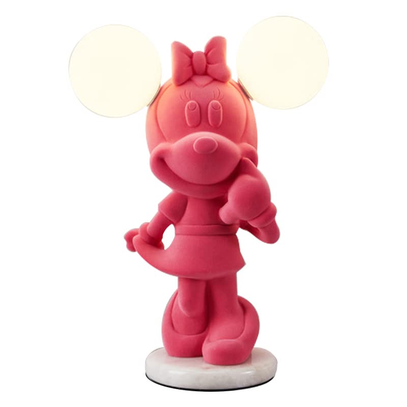 **Pink Cartoon Mickey Mouse Night Light - 2-Pack Resin Table Lamp with Frosted Glass Shade & Marble Base, Cute Bedside Lamp for Girls Bedroom, Living Room, Study Room - Perfect for Kids' Room Decor, Reading Nook & Cozy Nighttime Ambiance**