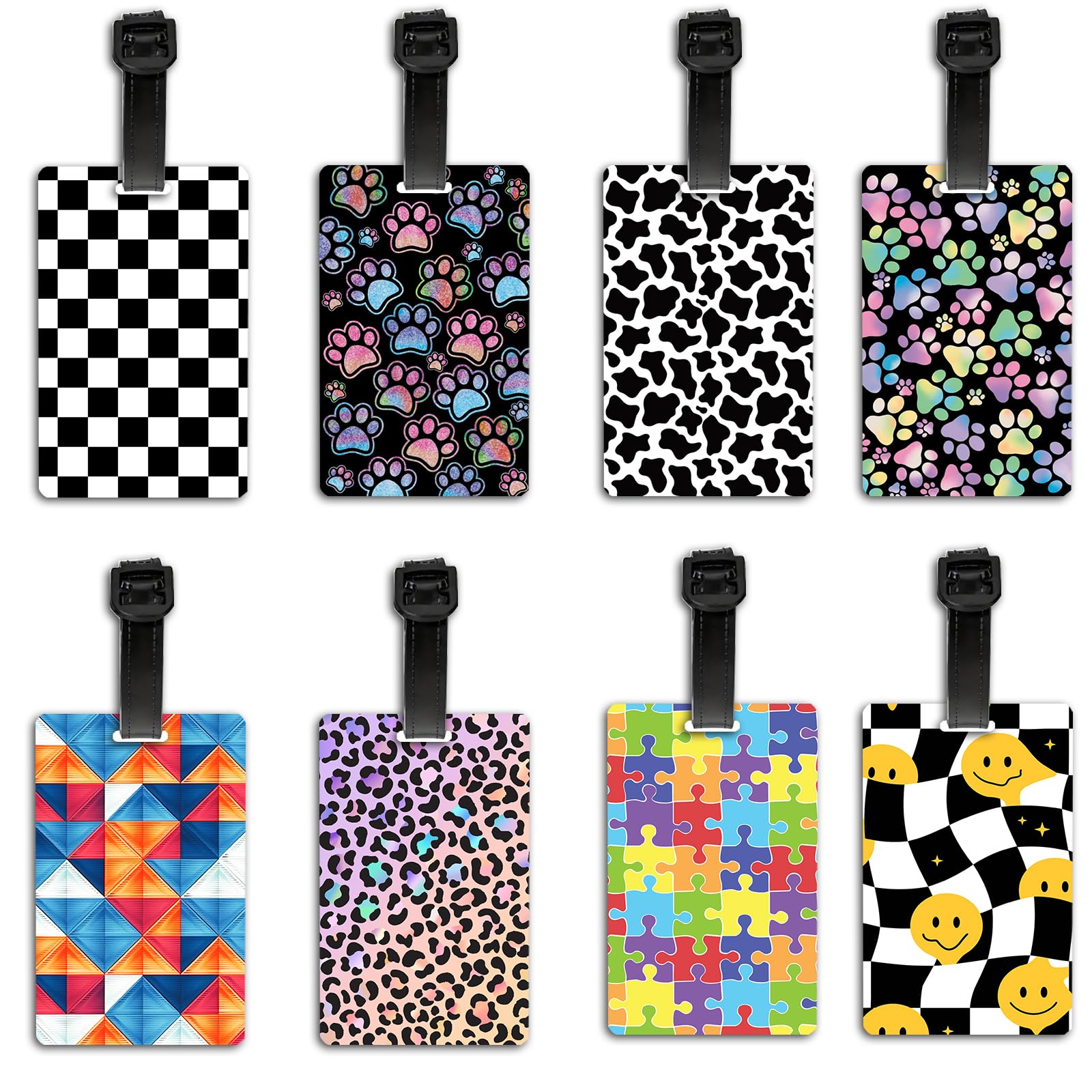 8-Piece Colorful PVC Luggage Tags - Unique Cute Suitcase ID Tags for Travel Bags, Backpacks & Handbags (Men/Women/School) - Durable Name Card Holders for Airports, Vacations & Daily Commute