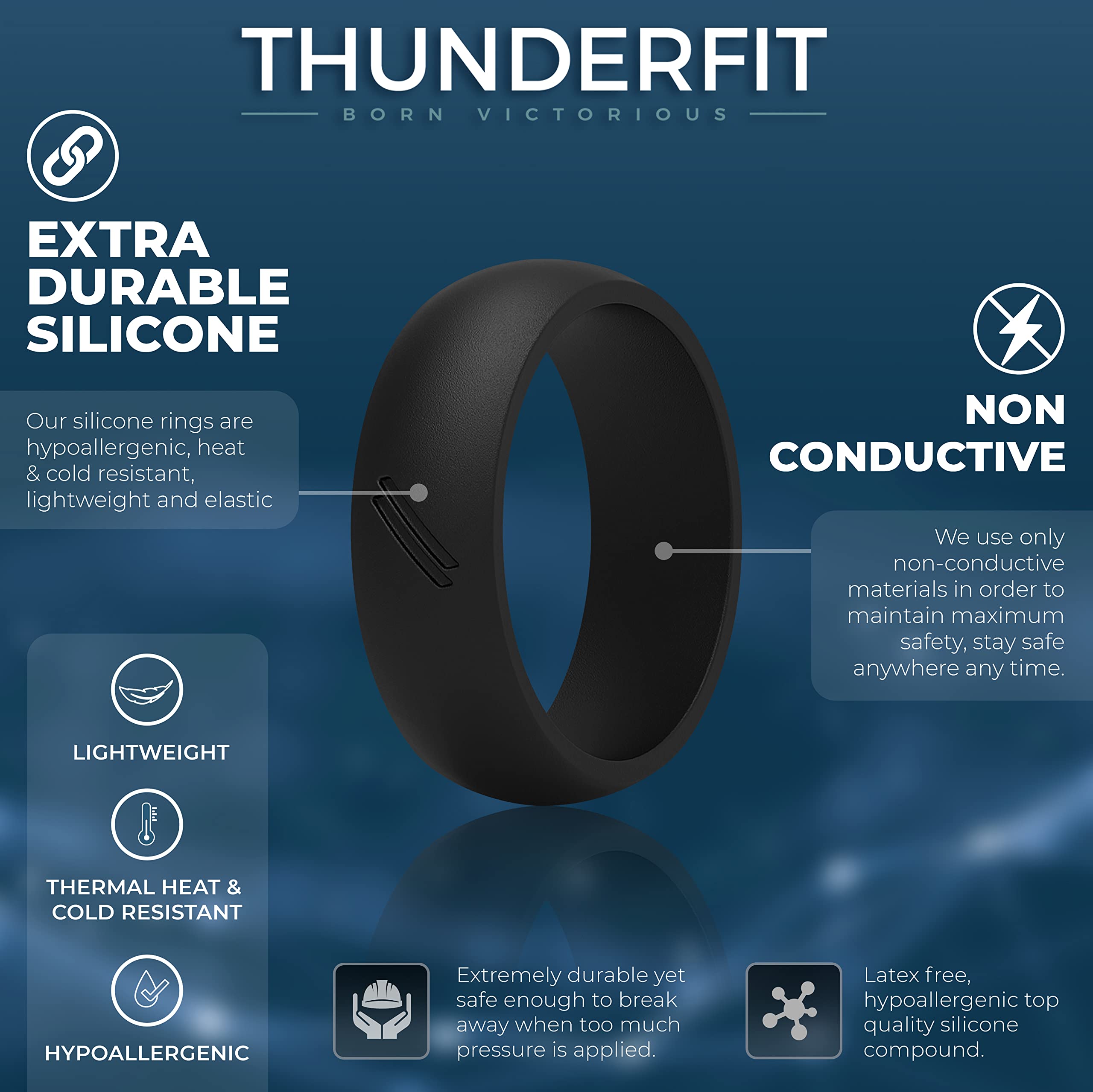 ThunderFit Silicone Wedding Rings for Men - 8 Pack Rubber Engagement Bands, 8.7mm Wide & 2.5mm Thick - Comfortable, Durable & Safe for Workouts, Sports & Outdoor Activities