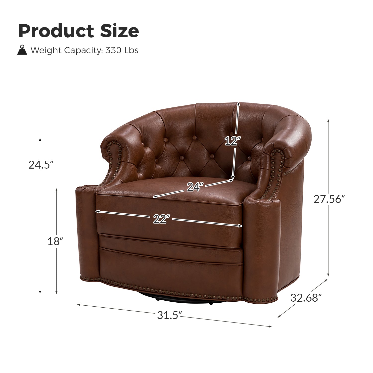 Alonso Classic Chesterfield Genuine Leather Swivel Chair - Premium Office Chair with Button Tufted Back & 360° Rotation - Perfect for Home Office, Study Room & Executive Workspace
