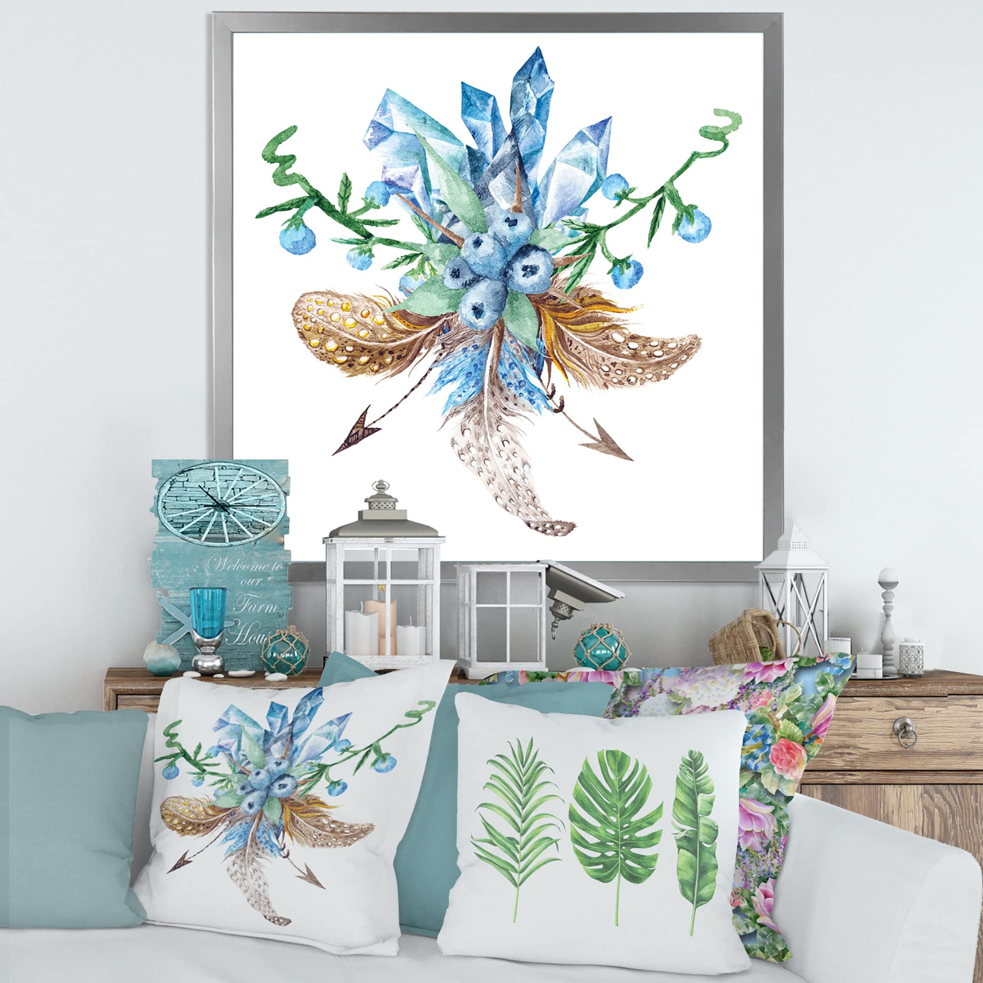 DesignQ Fresh Tribal Vignette Wild Forest Wreath Framed Wall Art - Traditional Home Decor for Living Room, Bedroom & Office