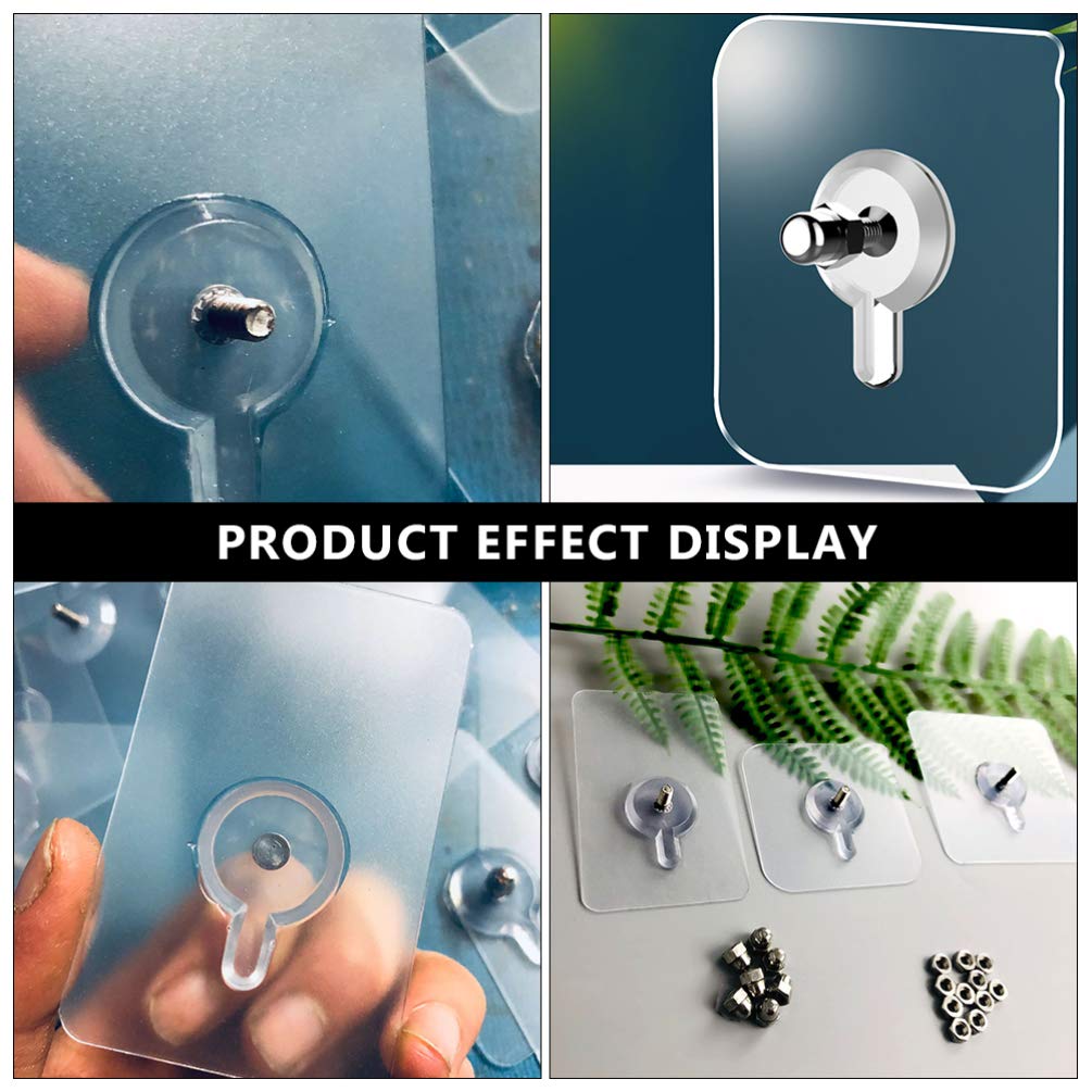 20-Pack Cabilock No Trace Screw Sticker Wall Hooks - Heavy Duty Self Adhesive Hangers for Clothes, Posters & Photos - Strong Acrylic Wall Mounted Hooks for Home, Office & Dorm Organization (Traceless Removal)