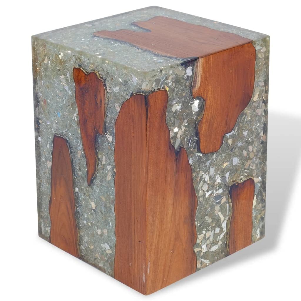 CHARMMA Solid Teak Wood Stool - Natural Live Edge Tree Stump Stool, Side Table, Plant Stand & Nightstand for Indoor/Outdoor Use - 11.8
