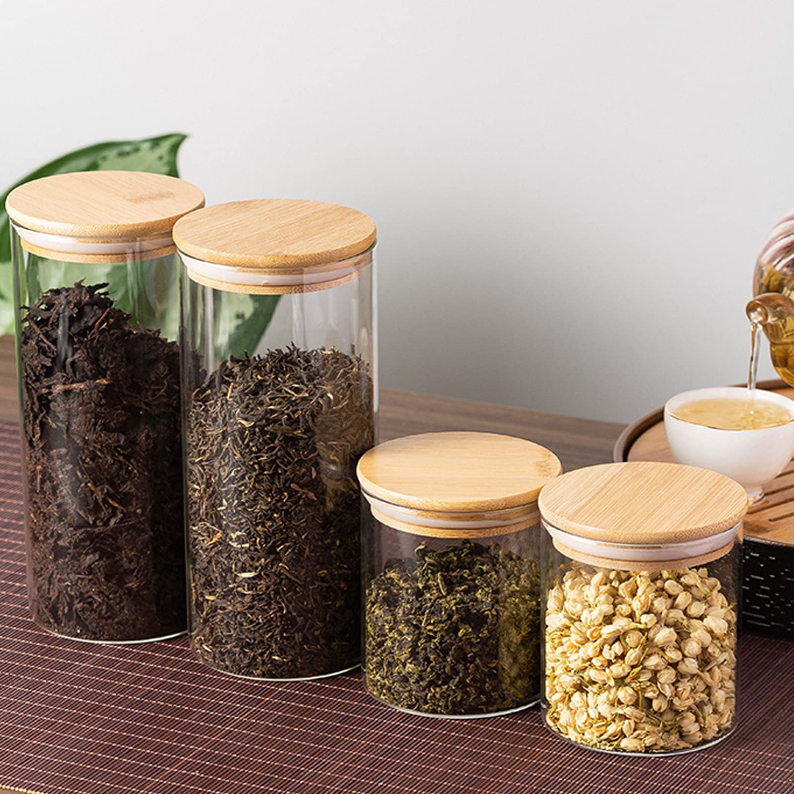 5-Piece Airtight Glass Food Storage Containers with Bamboo Lids - Stackable Kitchen Canisters for Sugar, Candy, Cookies, Flour, Nuts, Rice, Pasta & Spices | Perfect for Pantry Organization, Meal Prep & Bulk Food Storage