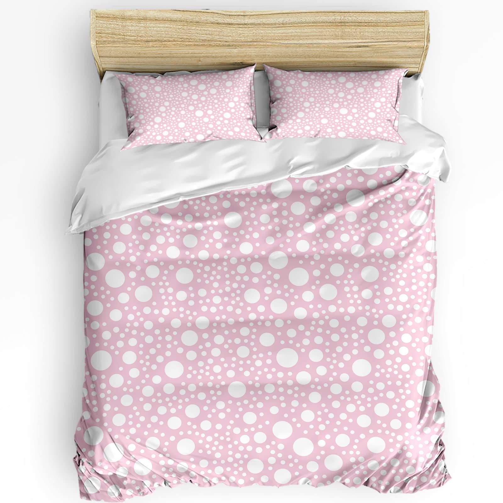 Royalreal Twin Duvet Cover Set - Soft Pink Burlap Texture with Polka Dots, Comforter Cover & 2 Pillowcases for Teens, Kids & Adults | Cozy Bedding Set for Girls' Room, Guest Bedroom & Dorm Decor