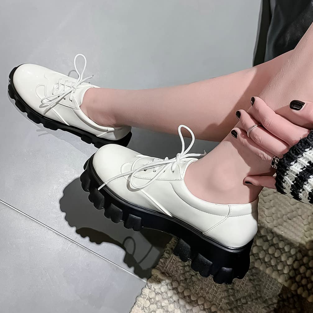 KOKOMOMO Women's Chunky Platform Oxford Loafers with Buckle - Gothic Style Shoes for Casual Outfits, Work & Everyday Wear