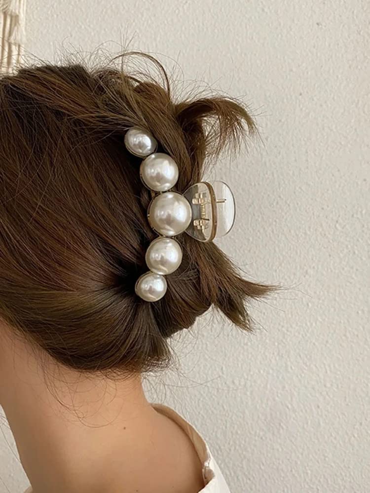 Korean Style Large Hair Claw Clip - RedChimes Thick Hair Clutcher for Women & Girls (Shark Pearl Mix, 2 Pack) - Perfect for Updos, Ponytails & Everyday Hairstyles
