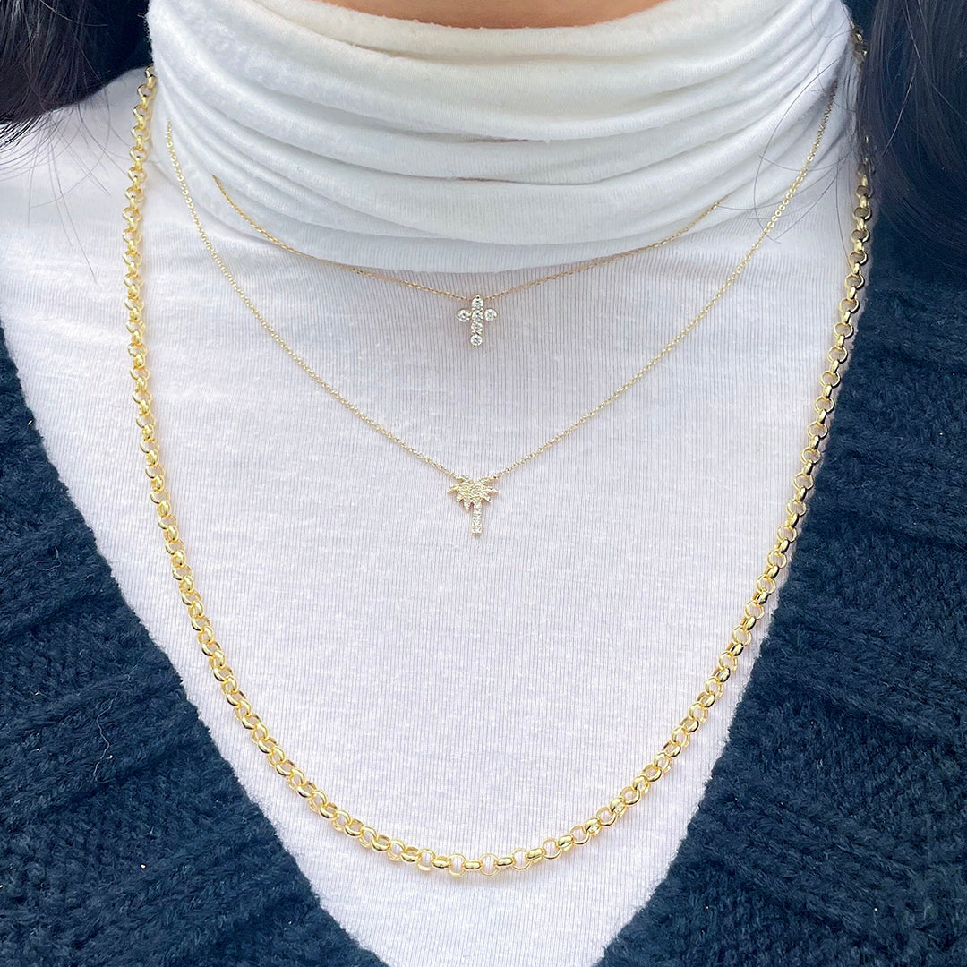 14K Gold Diamond Pavé Petite Palm Tree Pendant Necklace for Women - Elegant Layering Piece for Beach Vacations & Summer Outfits