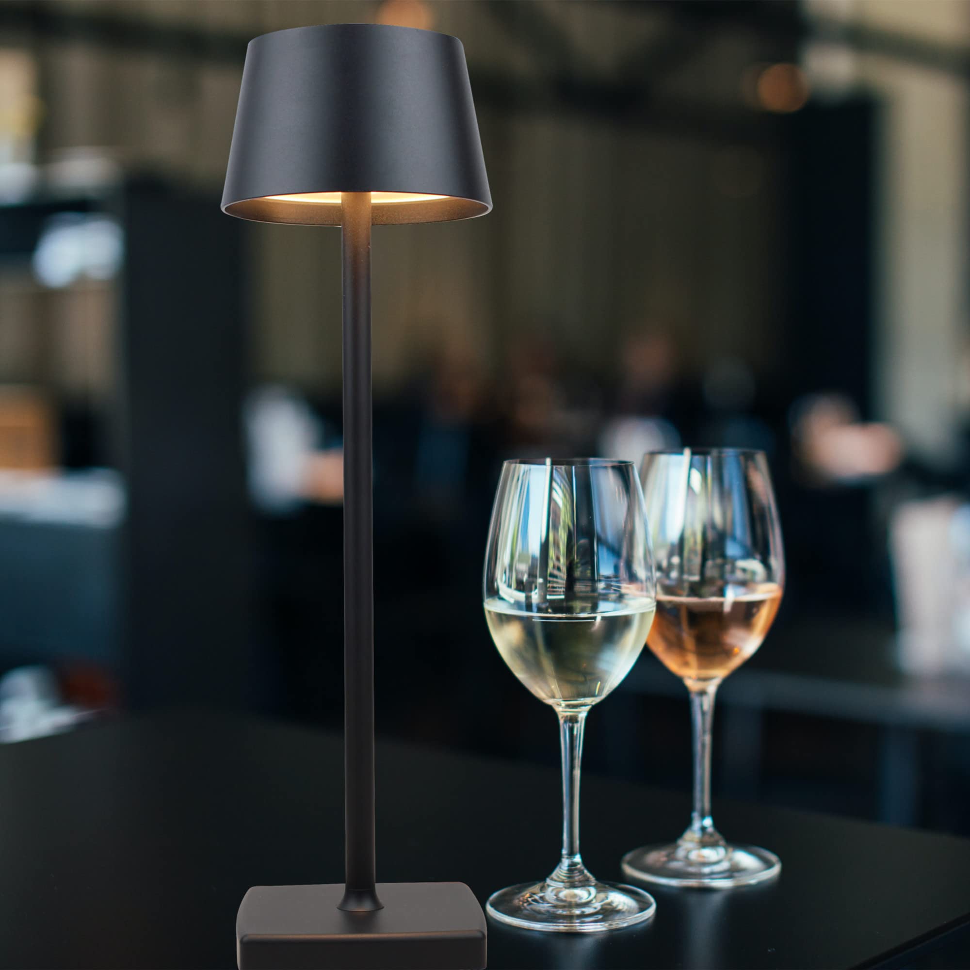 Rechargeable LED Cordless Table Lamp - Dimmable Aluminum Desk Light with Base Contact Charging, Black | Perfect for Bedroom, Office & Outdoor Lighting
