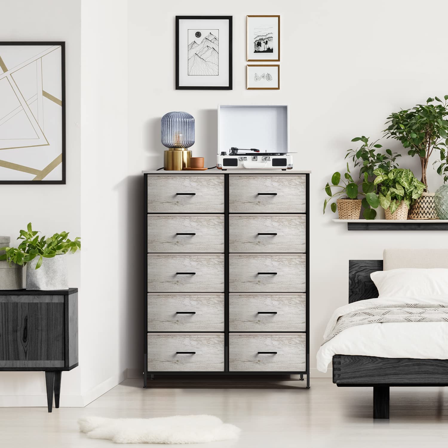 Sorbus 10-Drawer Dresser Organizer with Steel Frame & Wood Top - Fabric Bin Storage Chest for Clothes, Bedroom, Closet & Living Room - Space-Saving Home Furniture for Small Apartments & Dorm Rooms