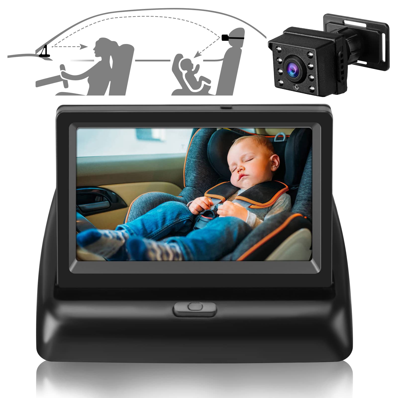 Accmor Baby Car Mirror - 1080P HD Night Vision, 360° Rotatable Rear Seat Monitor with 4.3