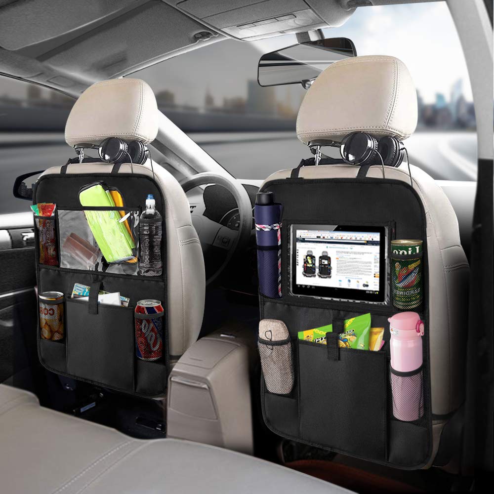 KNGUVTH Backseat Car Organizer & Kick Mats - 2 Pack Car Seat Back Protectors with 10