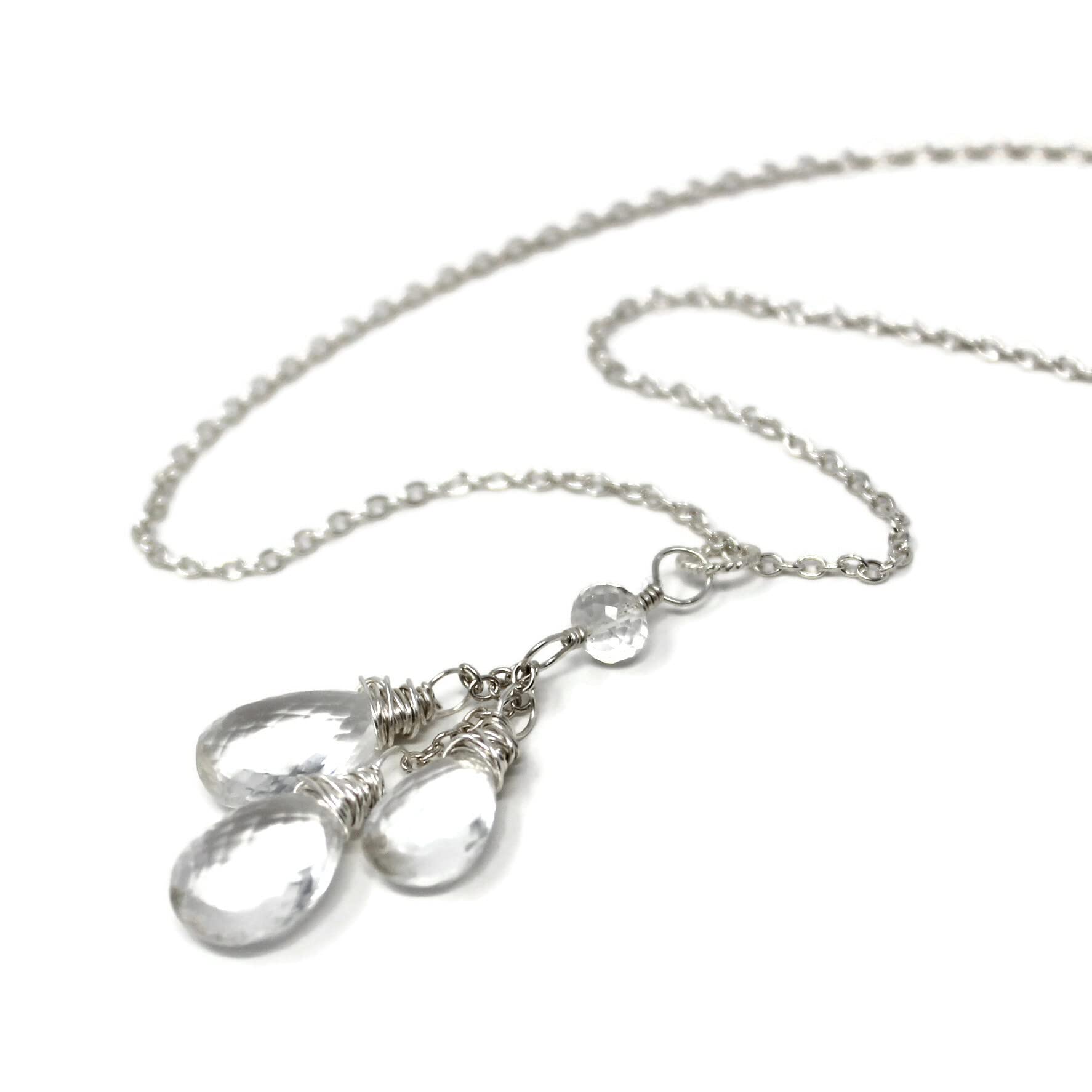 Crystal Quartz Necklace with Waterfall Teardrop Pendant - Sterling Silver Jewelry by Aerides | Elegant Gift for Women, Perfect for Weddings & Special Occasions