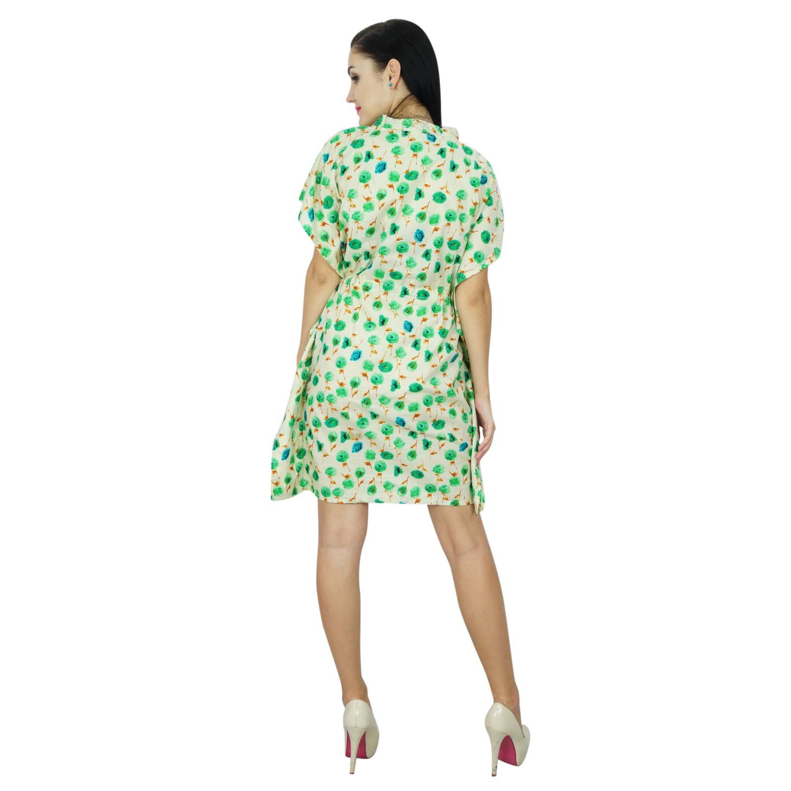 Bimba Women's Printed Mini Beach Kaftan Dress - Short Sleeve Tunic Cover Up for Summer, Swimwear, Pool Party & Vacation | Lightweight & Flowy Beachwear for Resort, Travel & Lounge