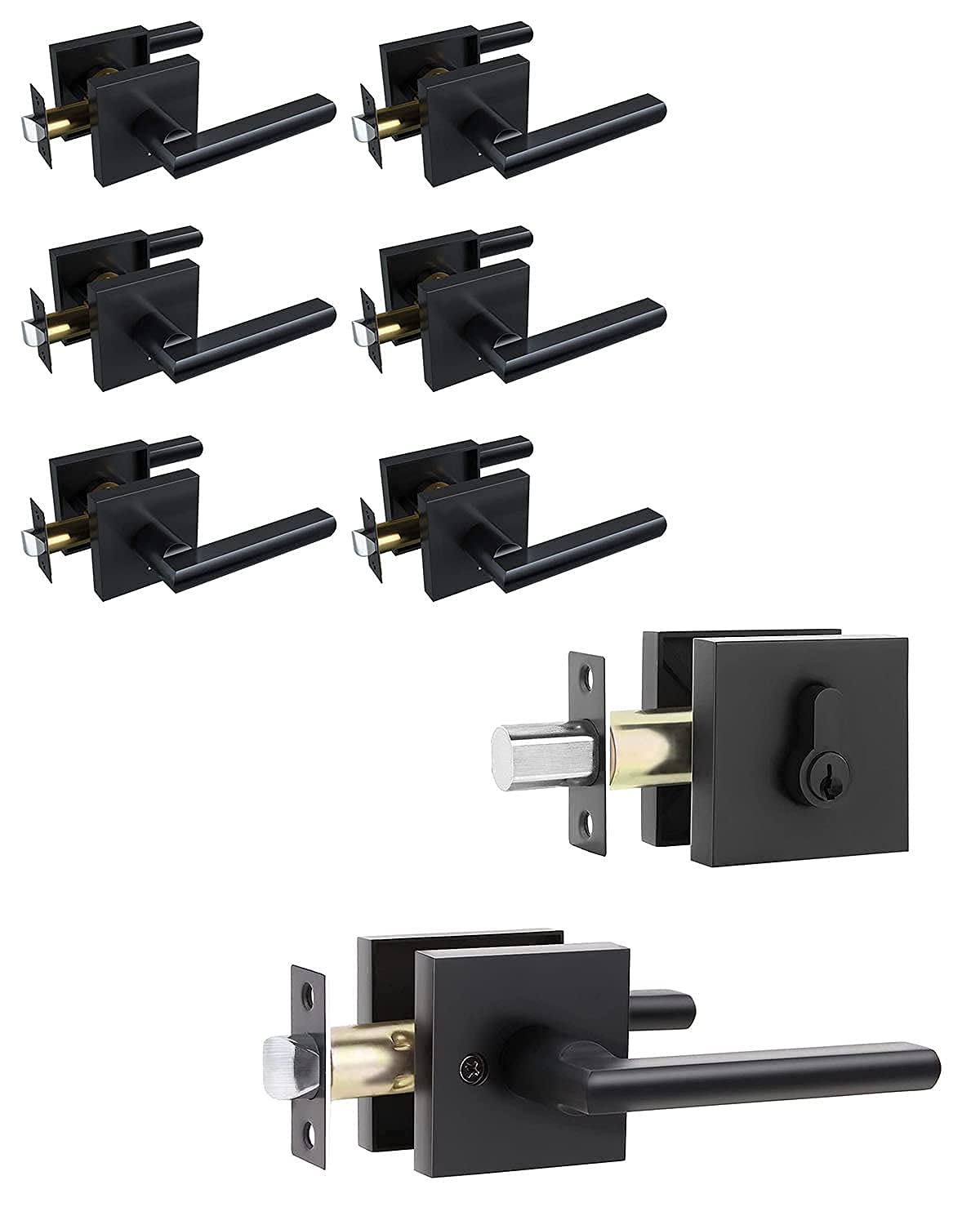 Ohuhu 6-Pack Black Interior Door Handles - Modern Door Knobs & Front Door Lock Set with Deadbolt for Home Security | Perfect for Bedrooms, Bathrooms & Entry Doors