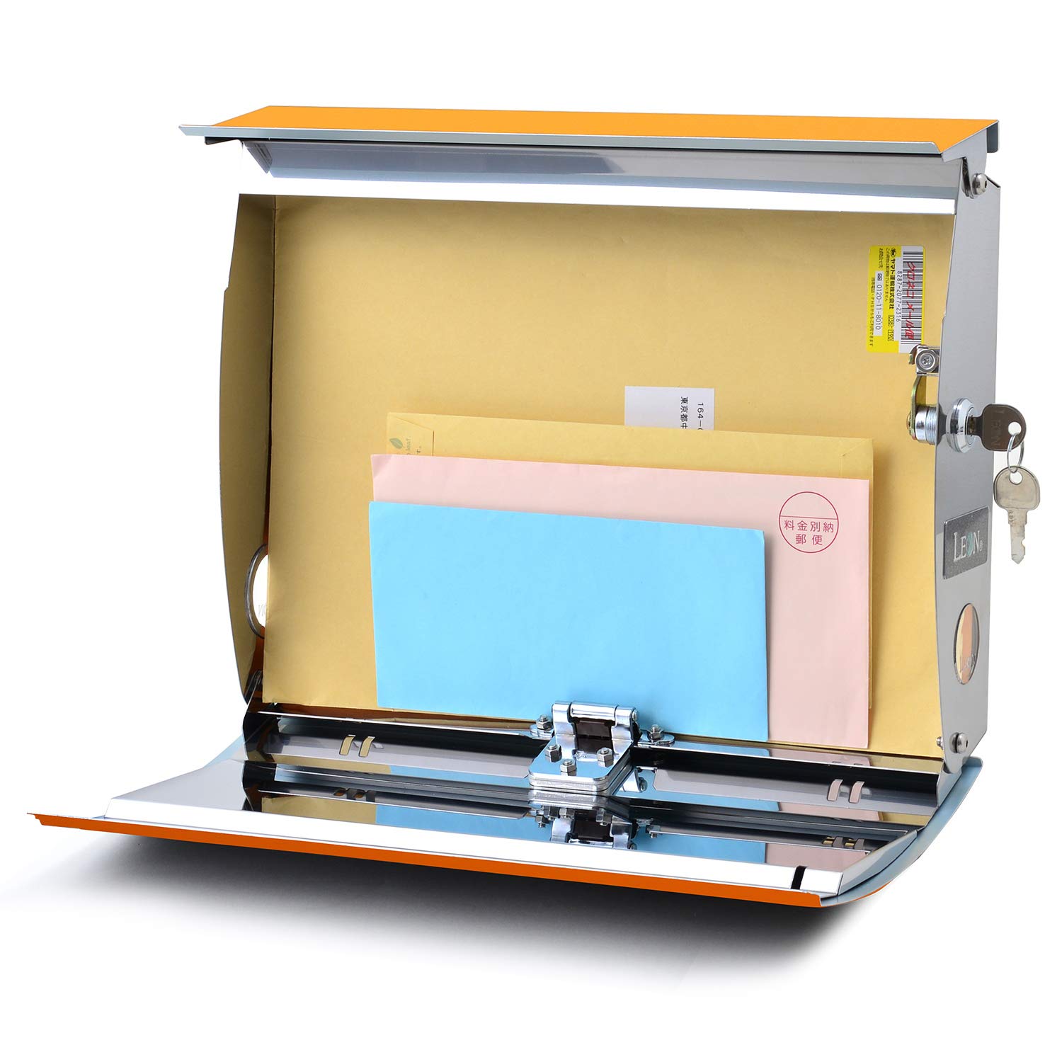 MB-4801 Large Stainless Steel Wall Mount Mailbox with Key - Modern Mid Century Secure Locking Letterbox for House or Office - Ebony Wood Finish - Perfect for Home Entryways, Office Buildings & Apartment Complexes