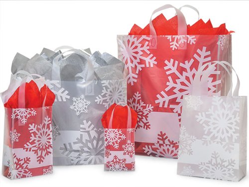 Snowflake Flurry Plastic Bags - 150 Pack (25 Each of Jewel, Rose, Vogue, Queen) - 50 Cubic Inches - Perfect for Holiday Gift Wrapping, Party Favors & Retail Packaging