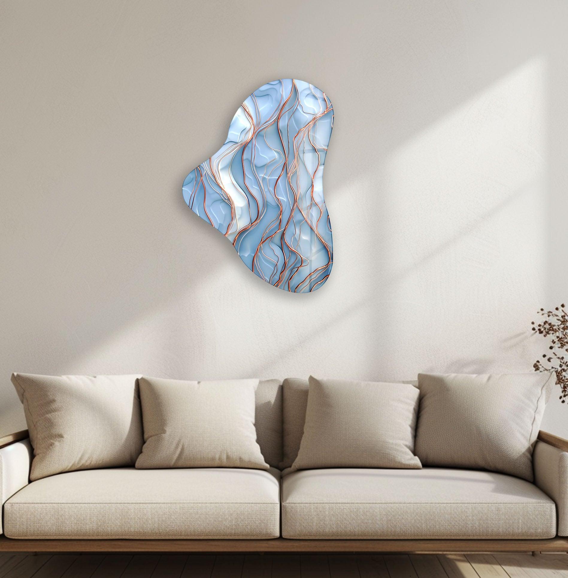Abstract Pastel Blue Asymmetric Glass Wall Art - Modern Home Decor for Living Room, Bedroom & Office - Handmade Contemporary Wall Sculpture for Unique Interior Design