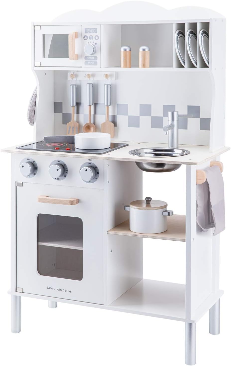 **Wooden Pretend Play Kitchen Set for Kids - Classic Toy with Electric Cooking Sounds & Accessories - Modern White Design - Perfect for Role Play & Imaginative Learning**