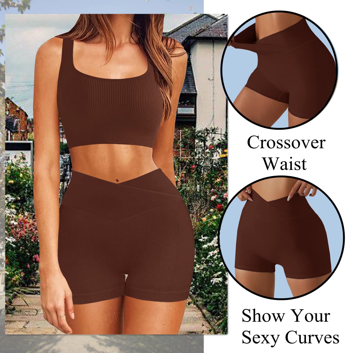 Niyokki Women's 2-Piece Workout Set - Sexy Summer Sports Bra & Crossover Shorts Matching Fitness Outfit for Yoga, Running & Gym