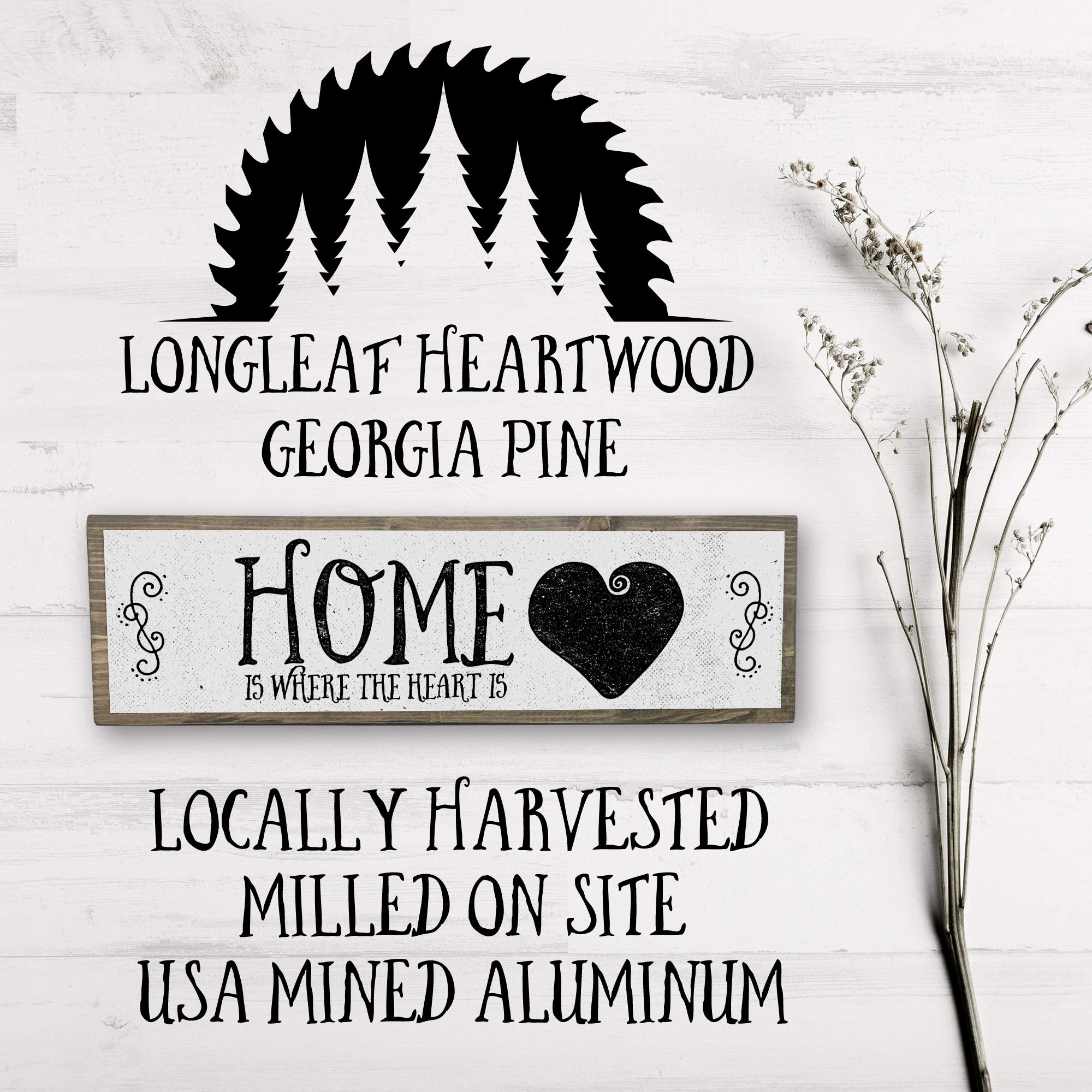 Rustic Home Wood Signs - Medium Size with Wood & Metal Design - 'Home Is Where The Heart Is' Wall Decor for Farmhouse, Living Room & Entryway