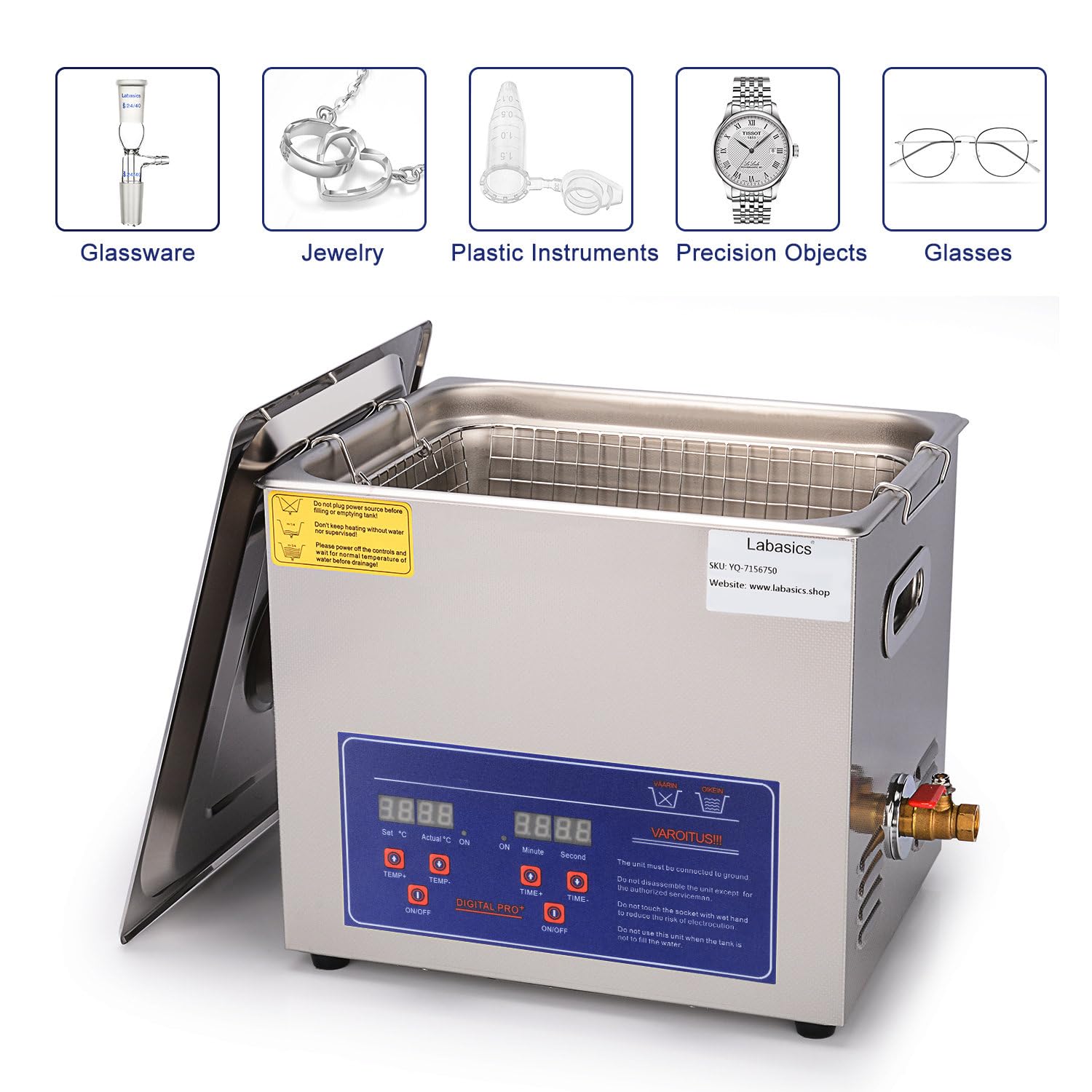 Labasics 10L Ultrasonic Cleaner - Professional Stainless Steel Ultrasonic Cleaning Machine with Digital Timer & Heat Control for Jewelry, Glasses, Dentures, Tools (110V) - Perfect for Home, Lab & Industrial Use