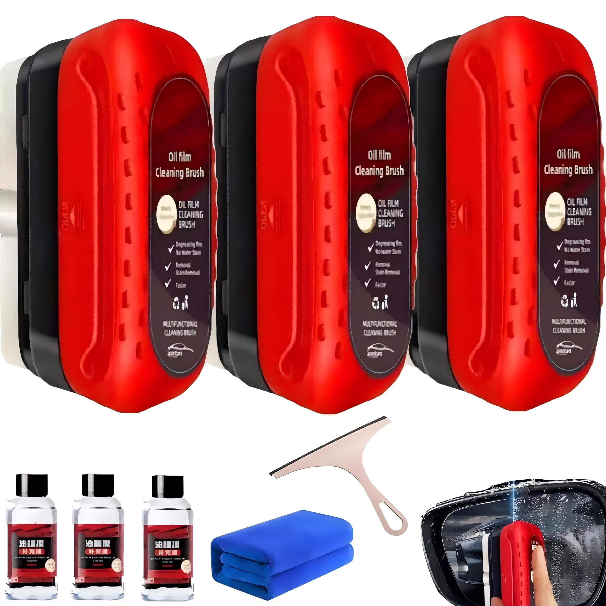 Premium Reusable Automotive Oil Film Cleaning Brush - Windshield & Glass Cleaner Tool with Hydrophobic Coating - Rain & Fog Proof for Crystal Clear Visibility - Perfect for Car, Truck & RV Windshields